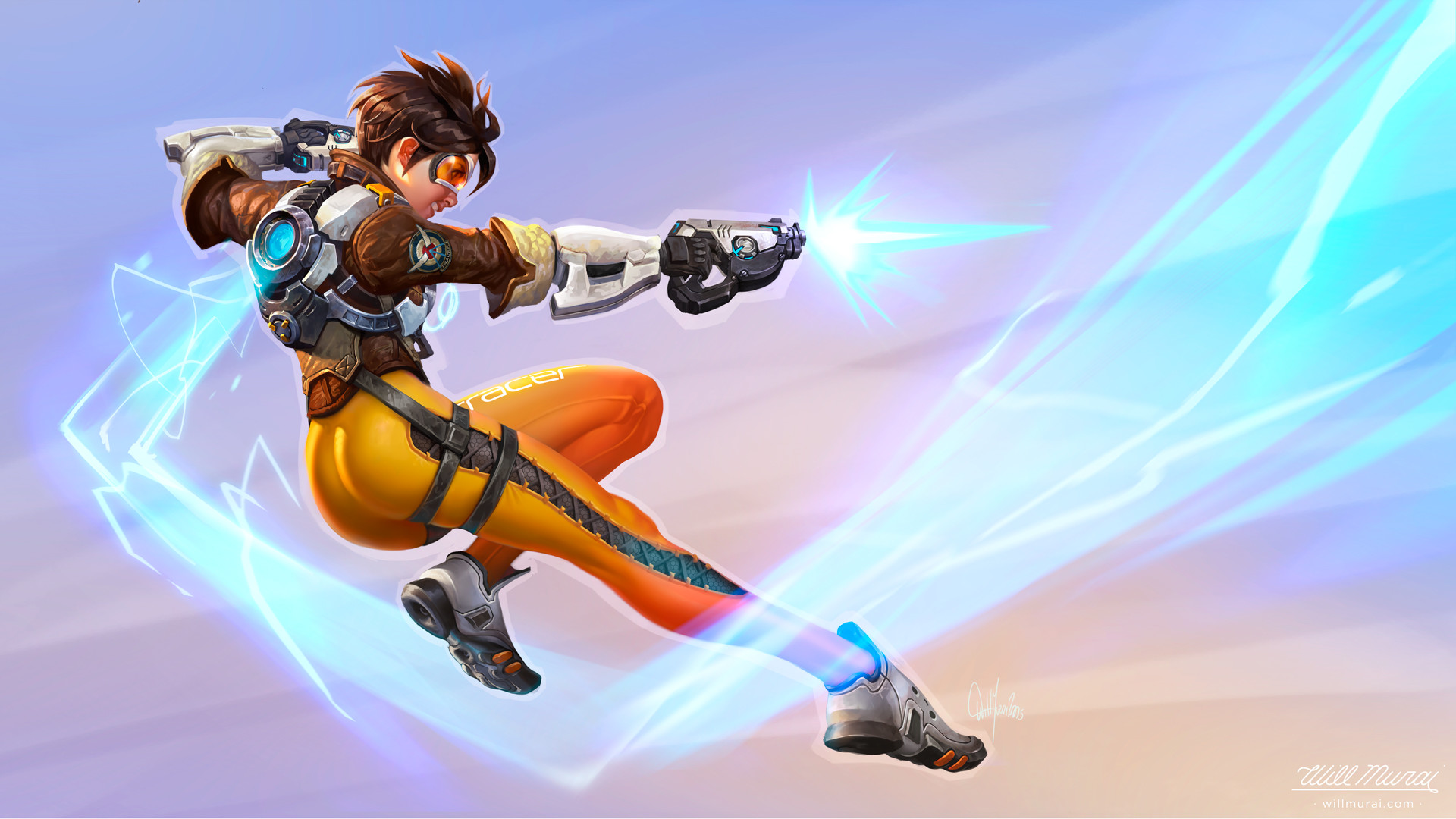 Tracer from Overwatch firing energy weapons HD Wallpaper
