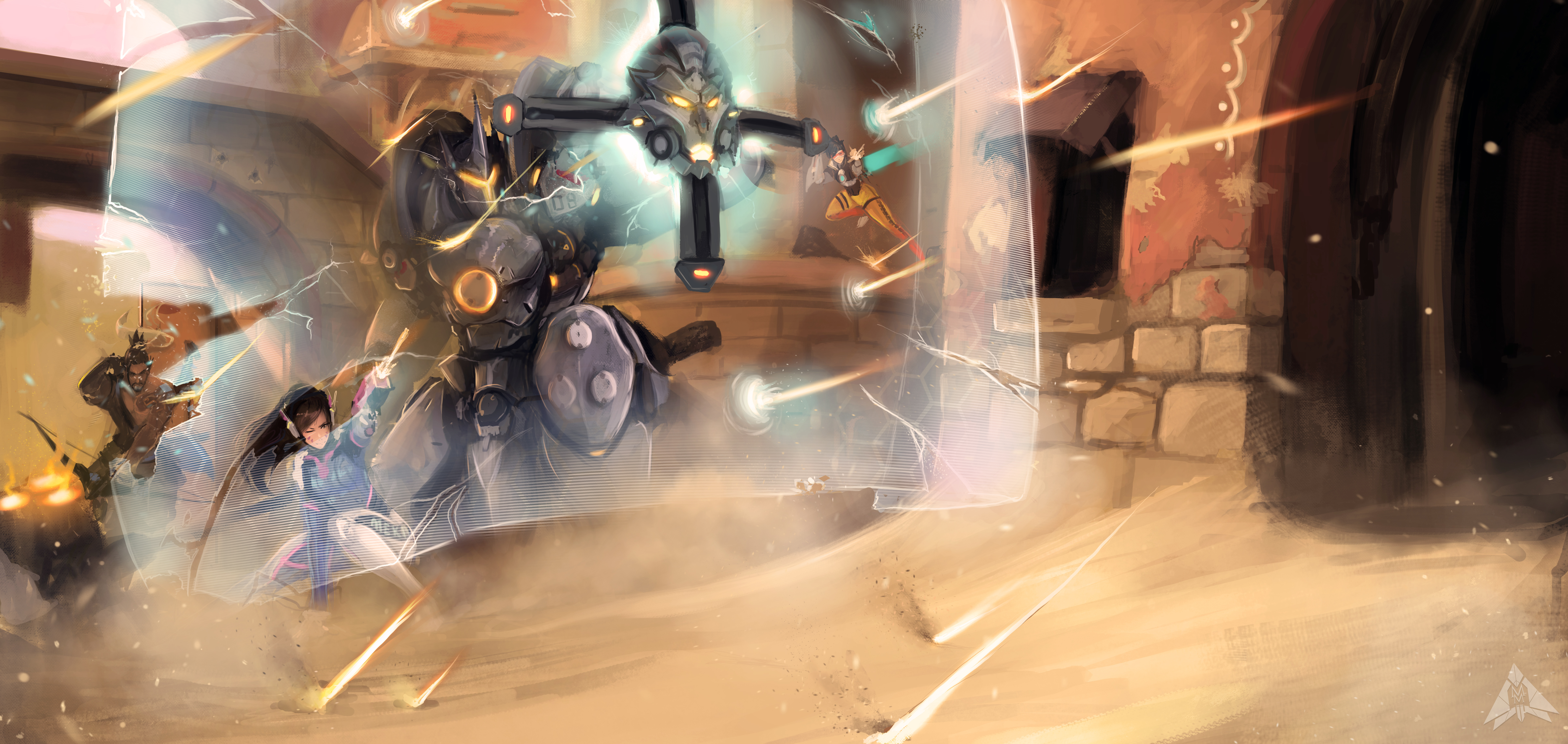 Reinhardt and D.Va from Overwatch in battle HD Wallpaper