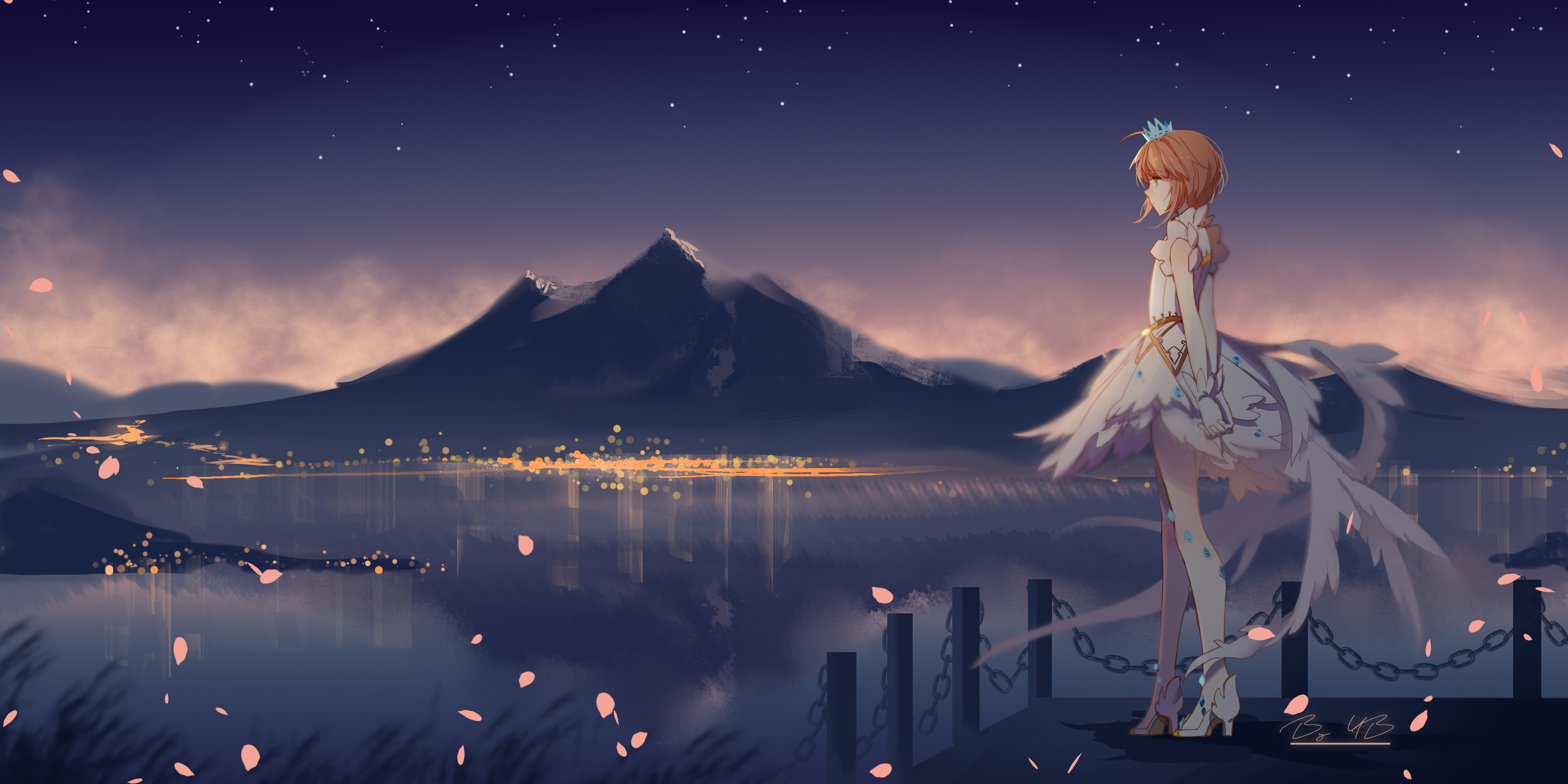 Sakura Kinomoto by Serene Lake with Mountains HD Wallpaper