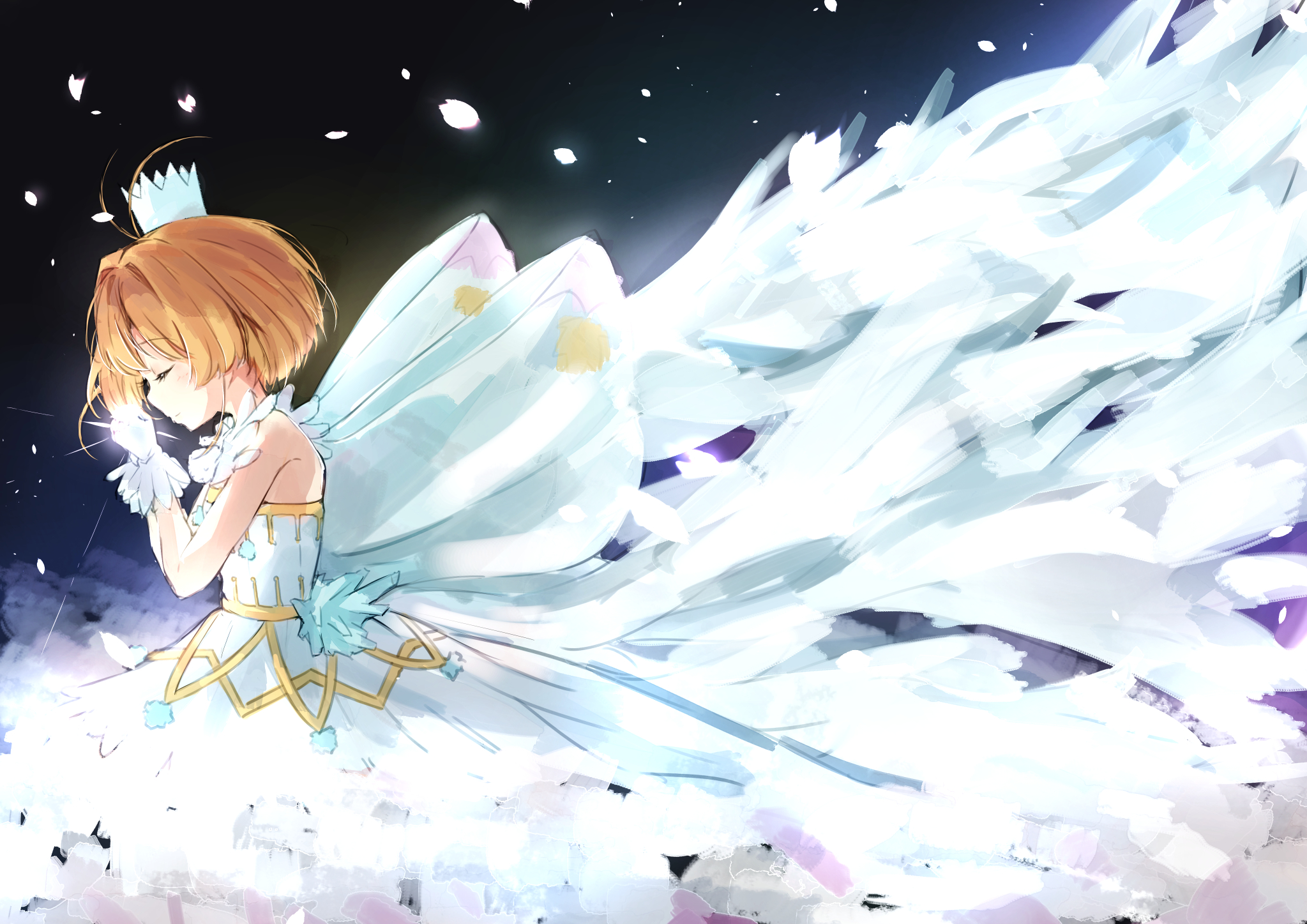 Sakura Kinomoto with large white wings HD Wallpaper