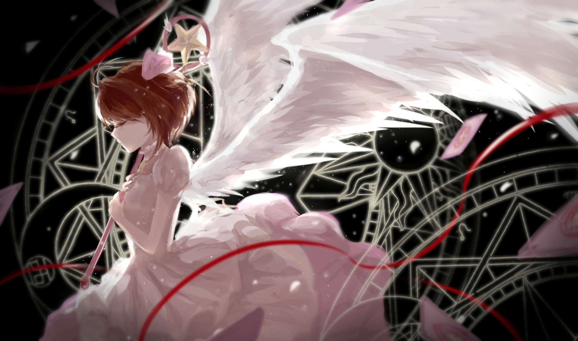 Sakura Kinomoto with wings and staff HD Wallpaper