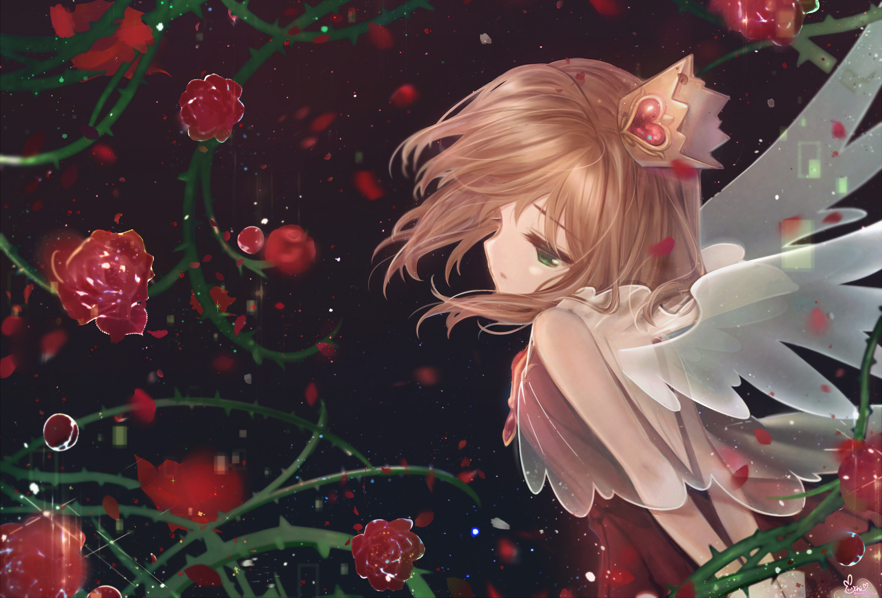 Sakura Kinomoto with Wings and Roses HD Wallpaper