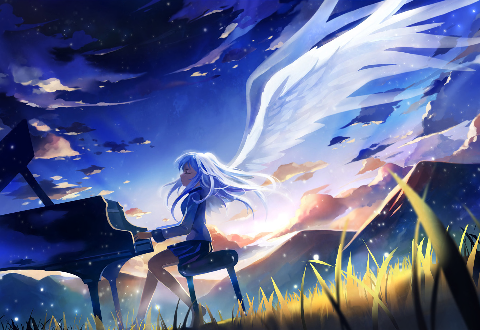 Kanade Tachibana playing piano with wings HD Wallpaper