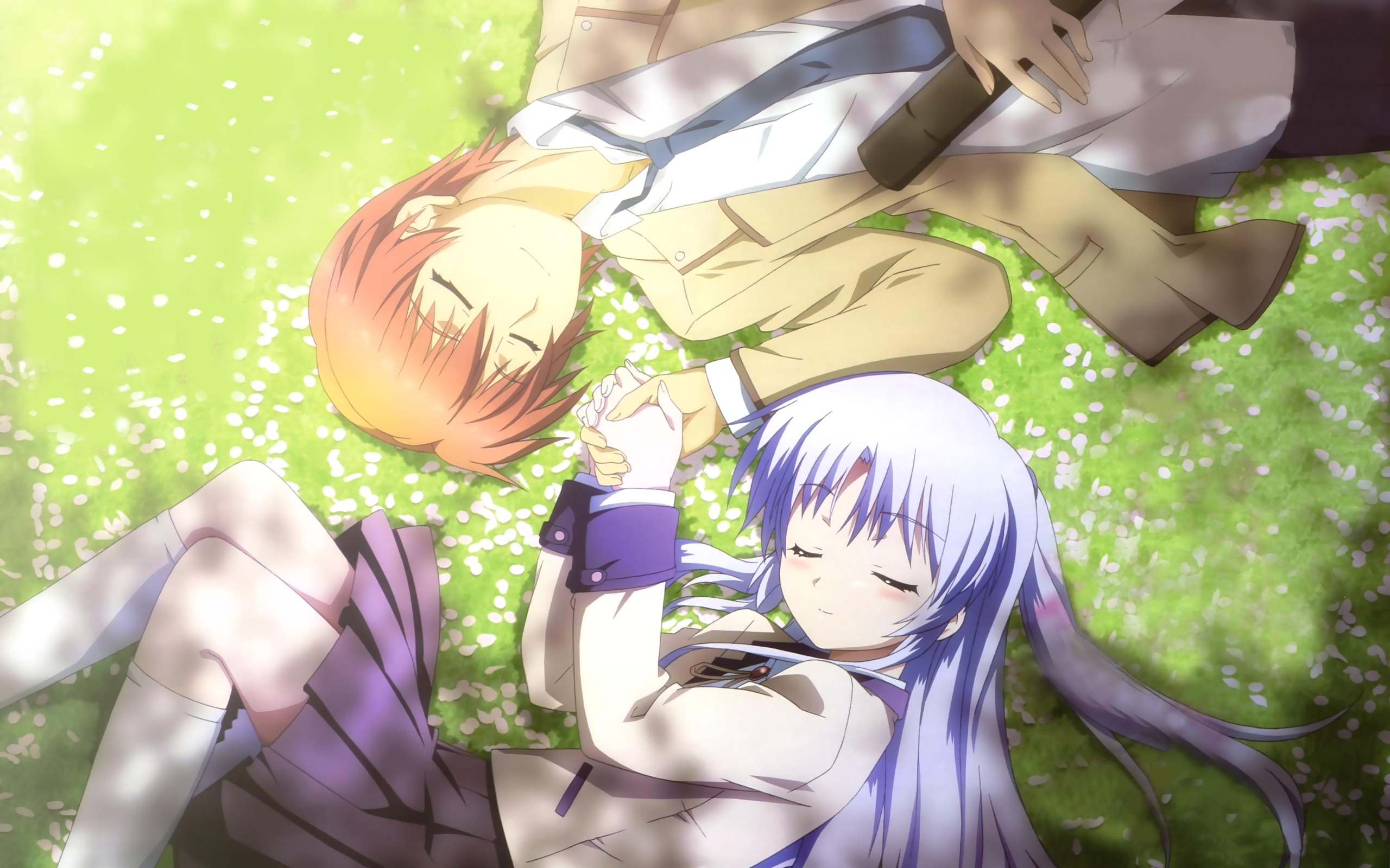 Kanade Tachibana from Angel Beats! lying on grass HD Wallpaper