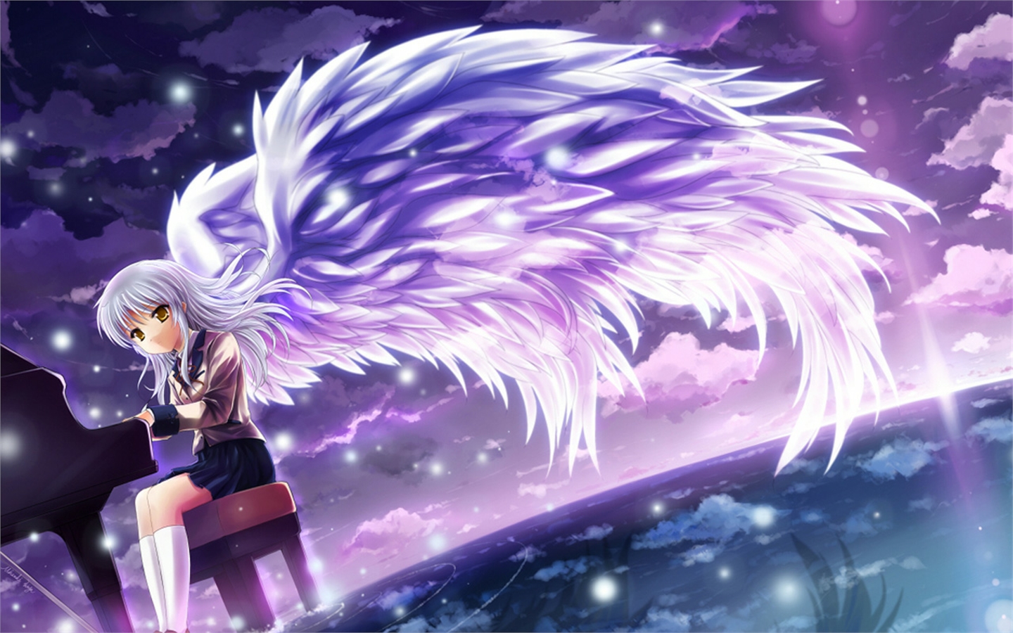 Kanade Tachibana from Angel Beats! playing piano HD Wallpaper