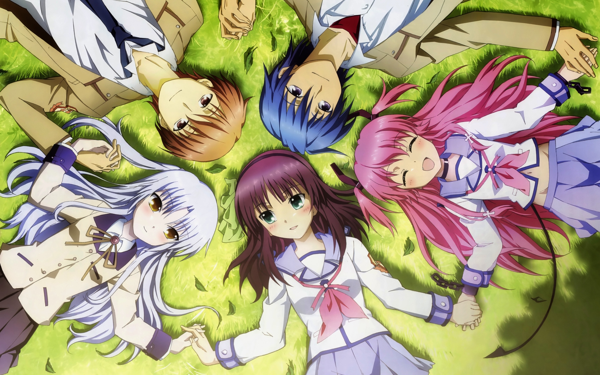 Angel Beats! characters lying on grass HD Wallpaper