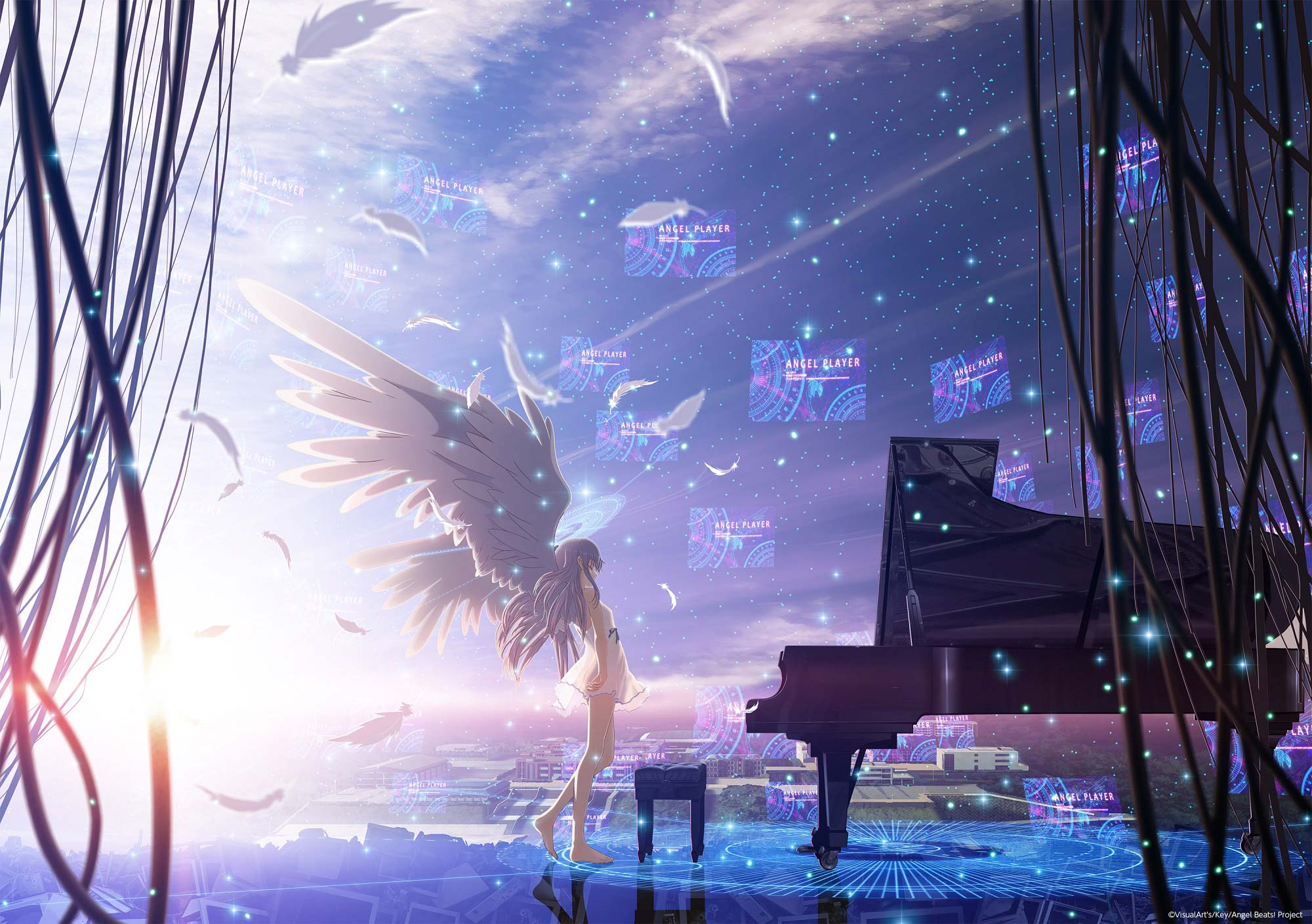 Angel Beats! Kanade Tachibana with Piano HD Wallpaper