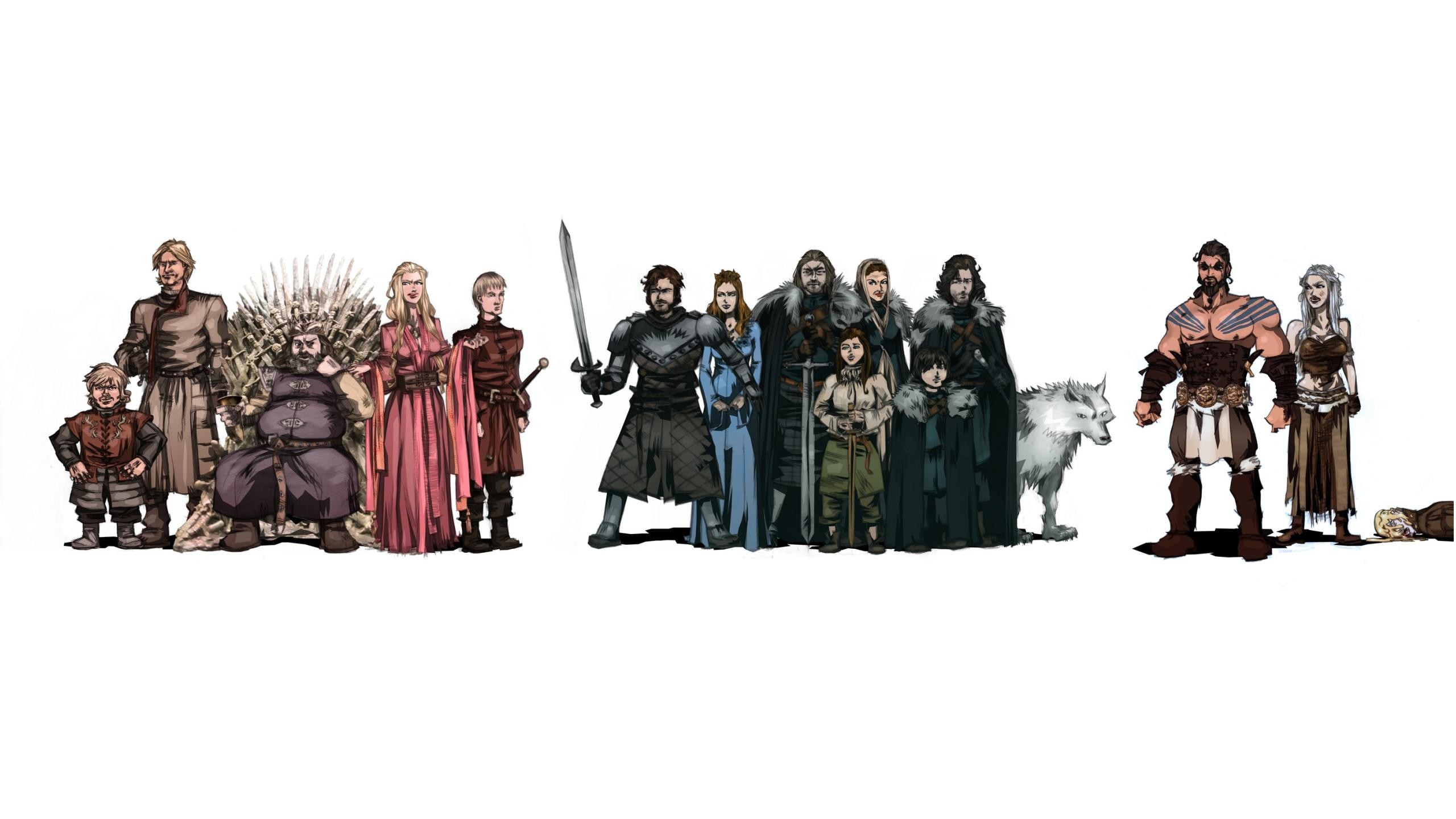 Game of Thrones characters and a direwolf HD Wallpaper