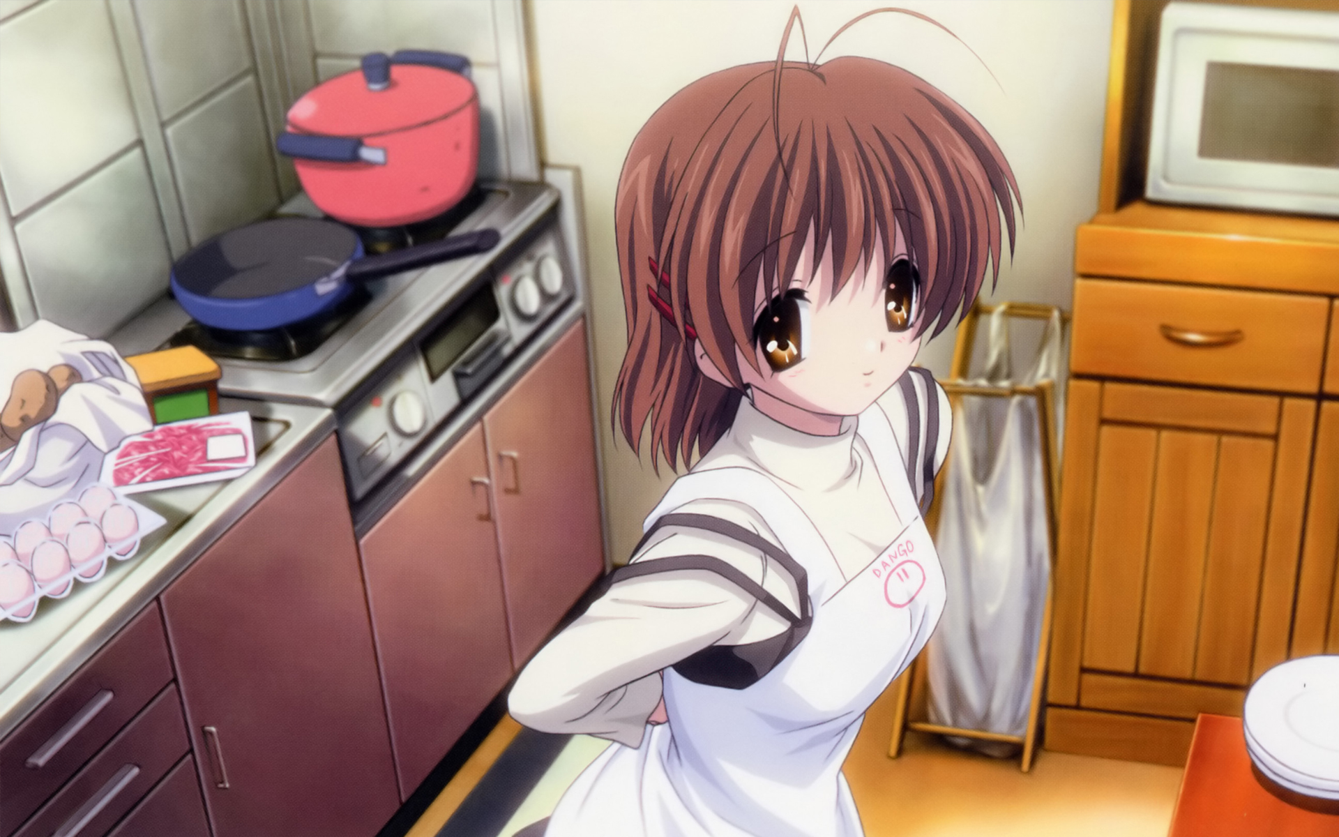 Nagisa Furukawa from Clannad in a kitchen HD Wallpaper