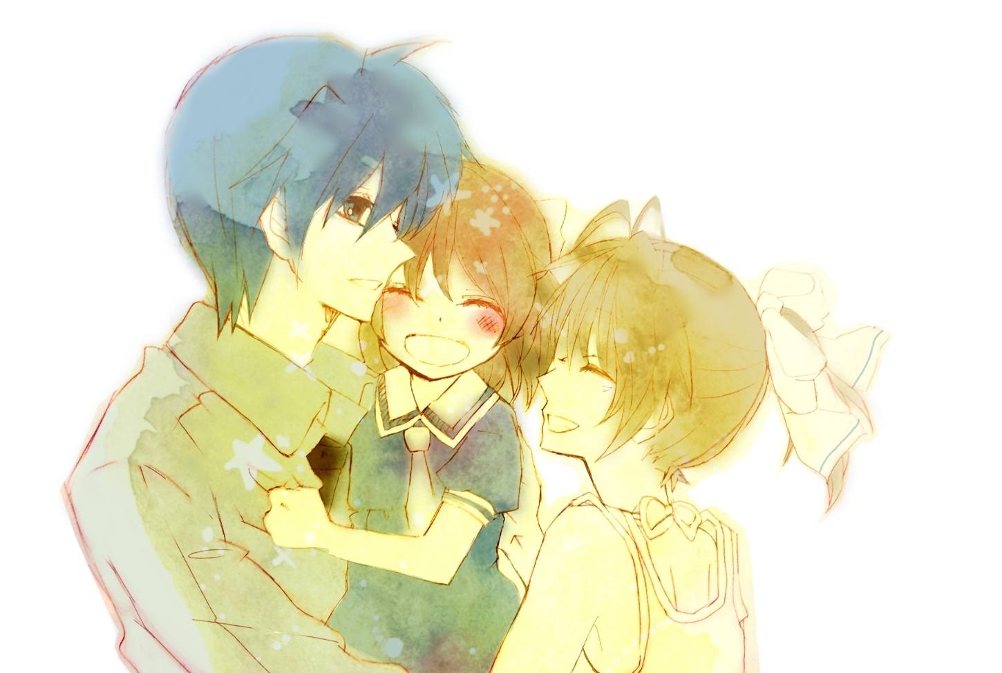Nagisa Furukawa and two children HD Wallpaper