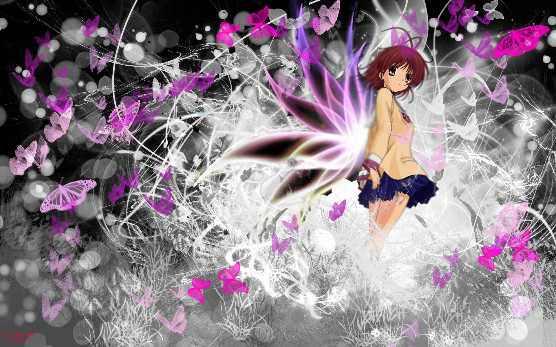 Nagisa Furukawa with Butterflies HD Wallpaper