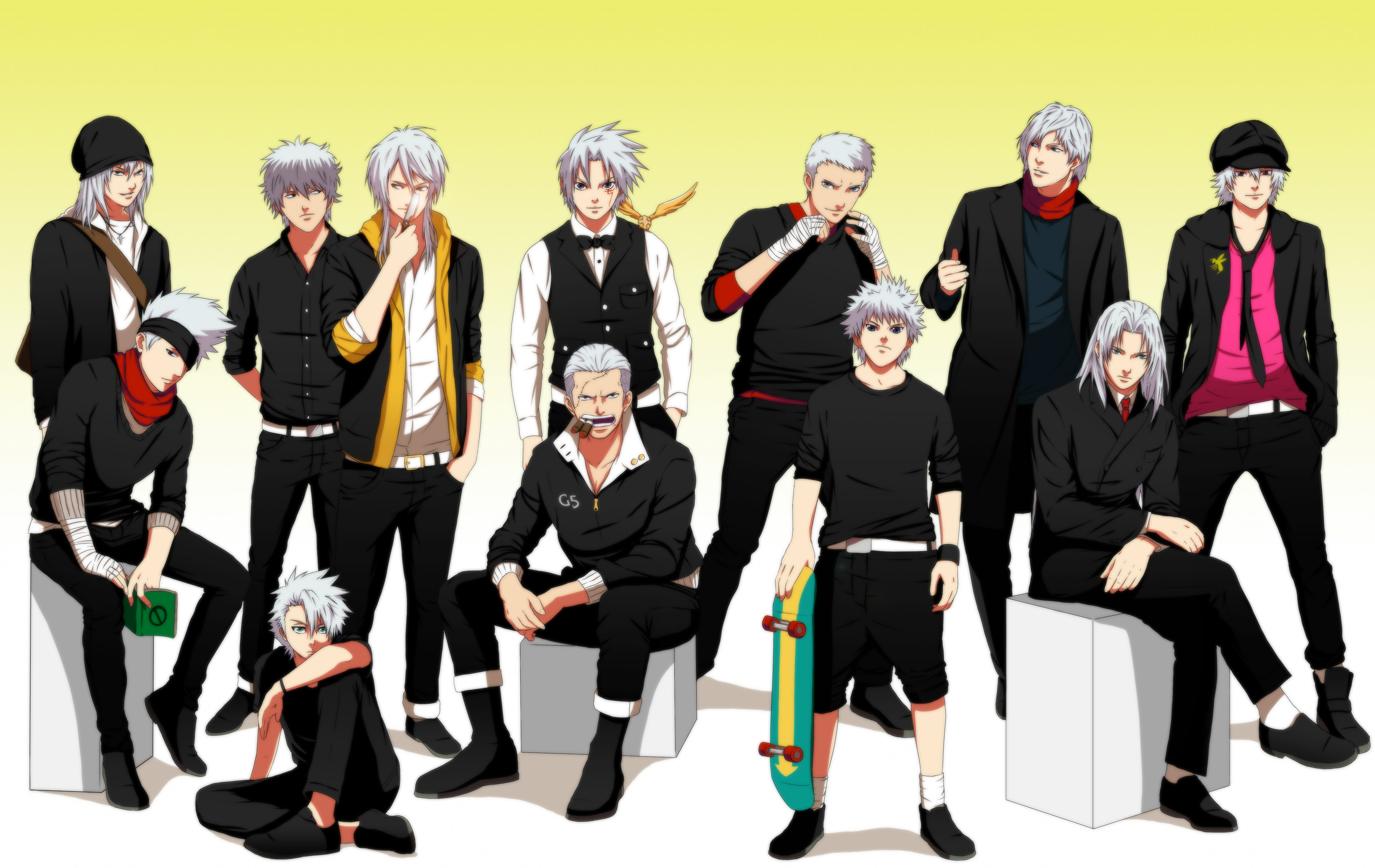 Group of male characters with white hair HD Wallpaper