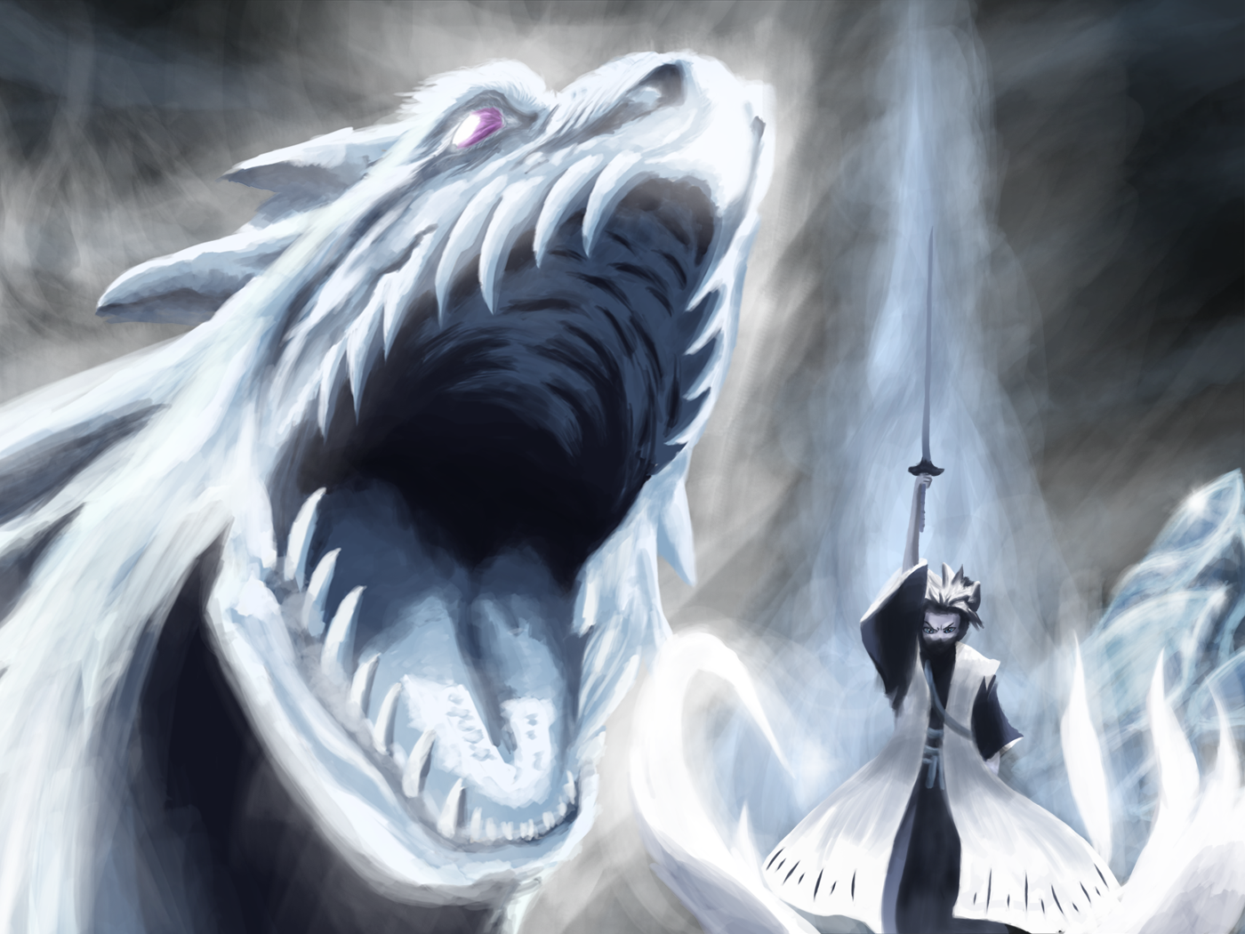 Tōshirō Hitsugaya with Ice Dragon HD Wallpaper