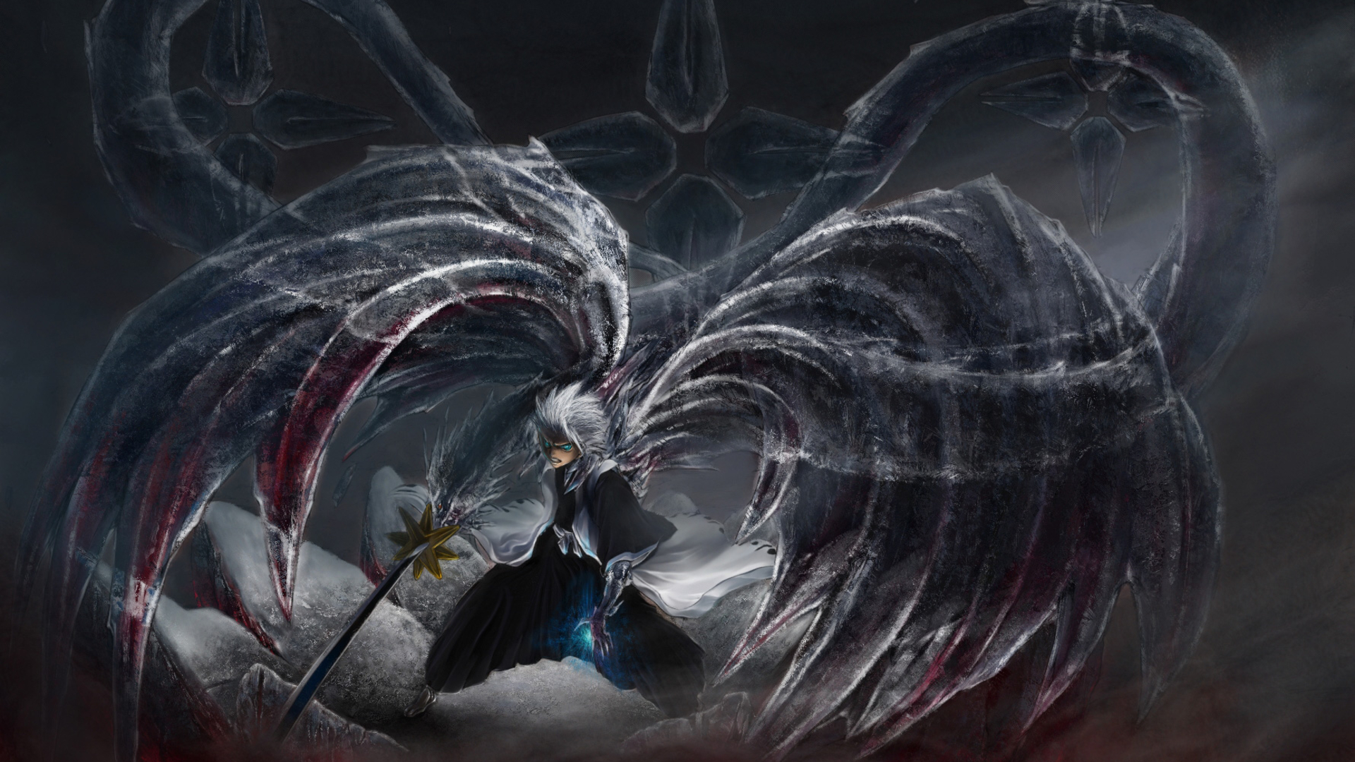 Tōshirō Hitsugaya with large icy wings HD Wallpaper