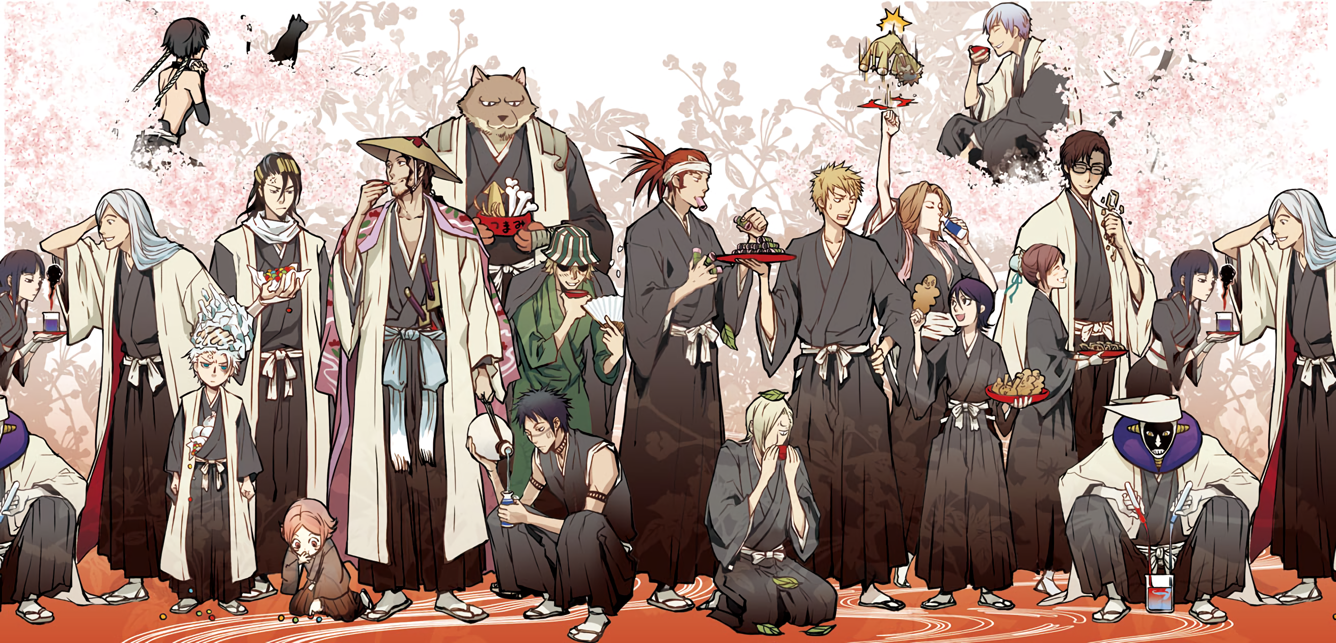 Bleach characters celebrating with food and drinks HD Wallpaper