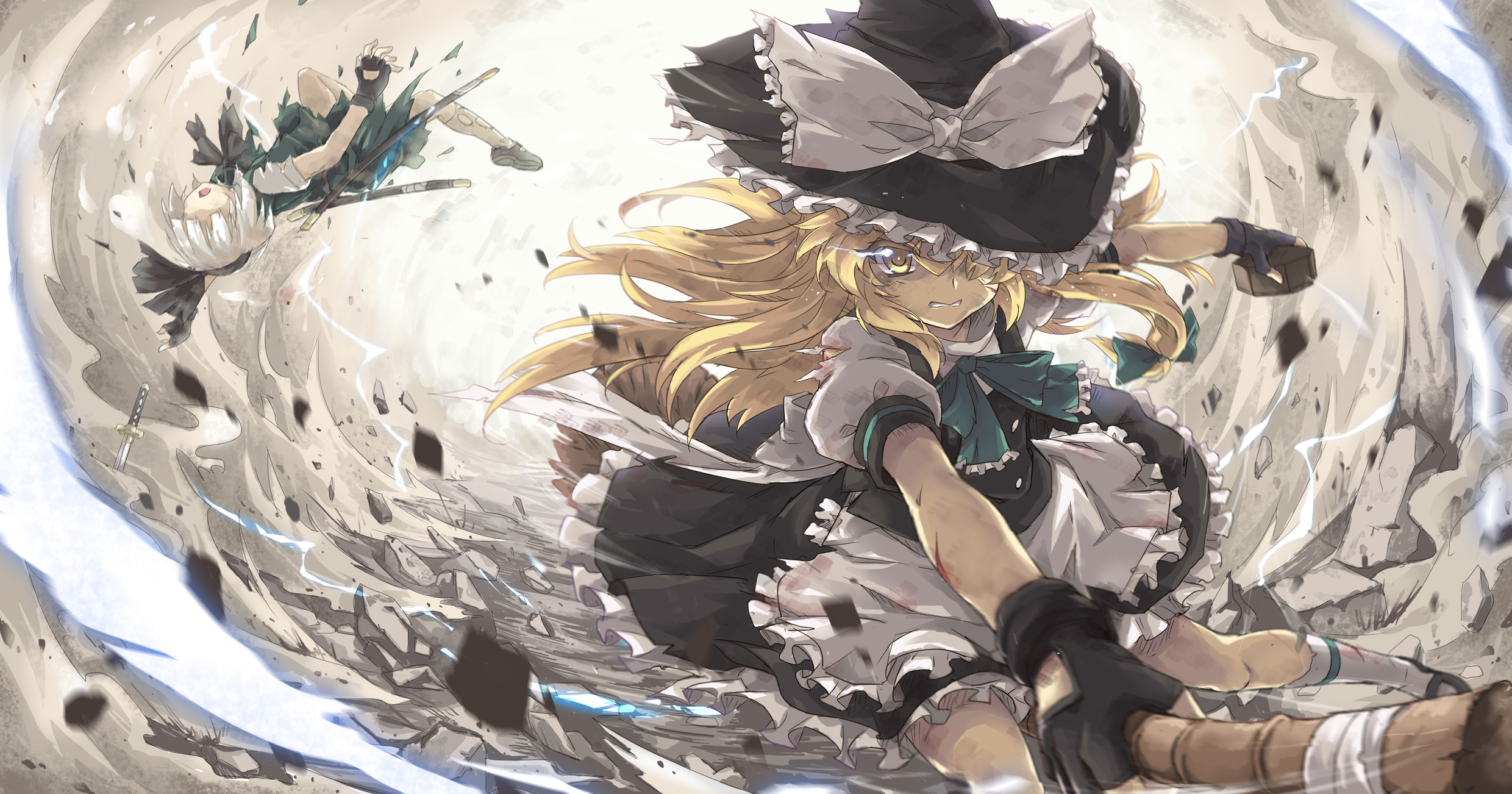 Marisa Kirisame fighting in a whirlwind HD Wallpaper