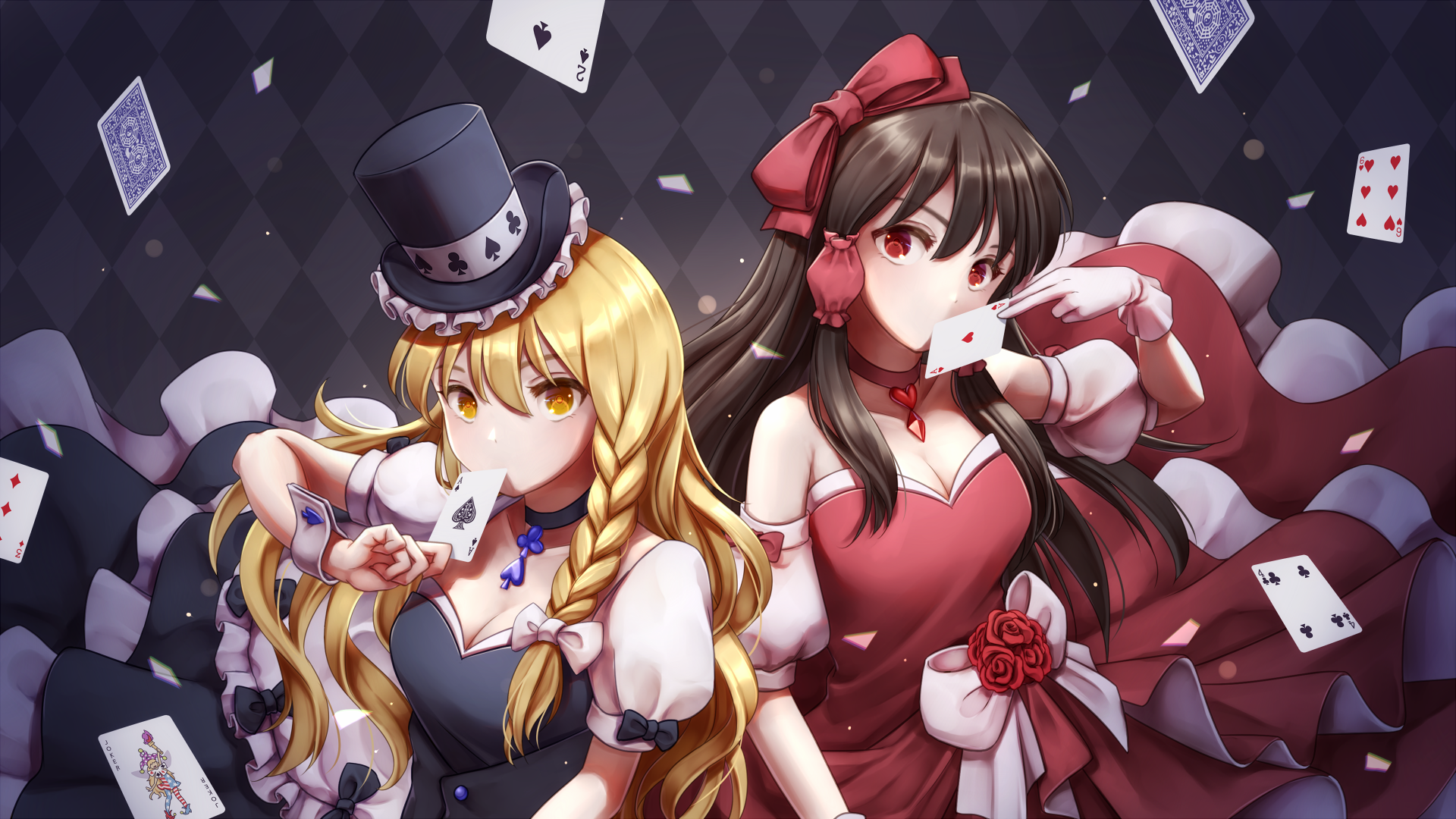 Marisa Kirisame and Alice Margatroid with playing cards HD Wallpaper