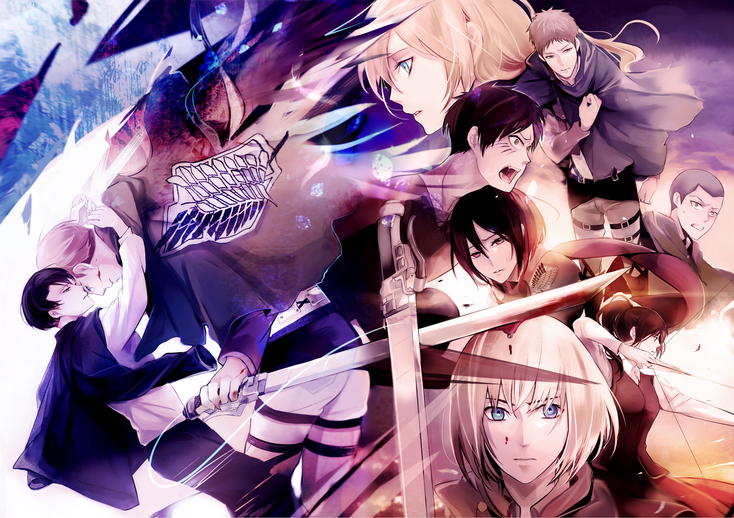 Attack on Titan characters with Survey Corps emblem HD Wallpaper