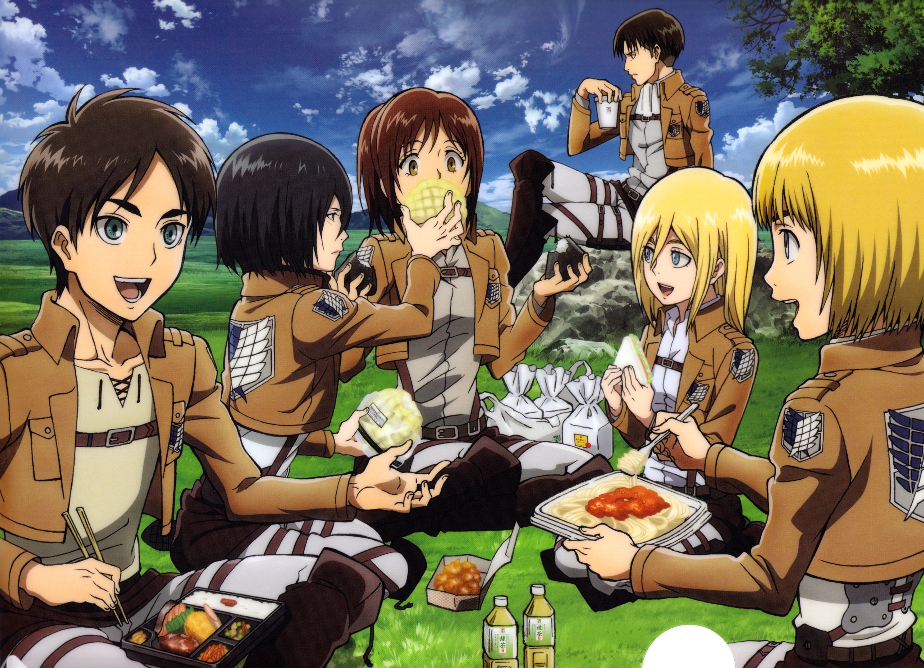 Attack on Titan characters having a picnic HD Wallpaper