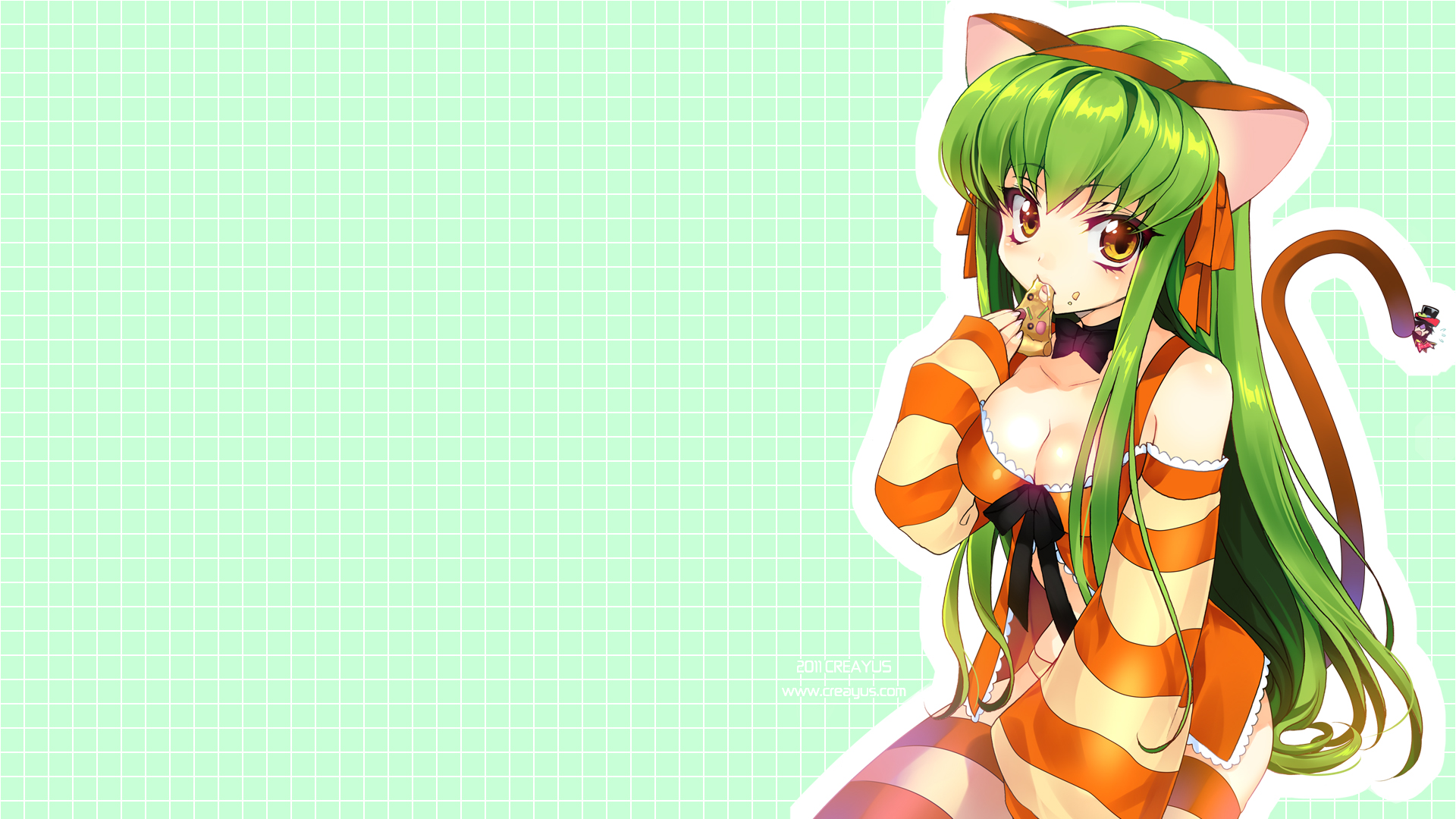 C.C. from Code Geass eating pizza HD Wallpaper