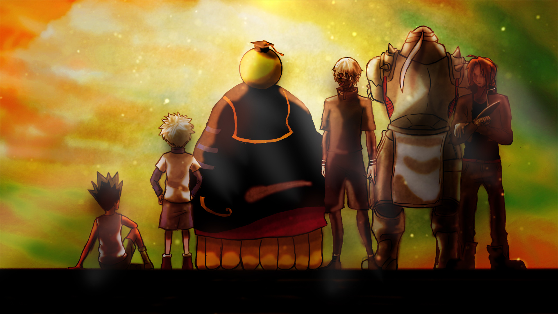 Koro-sensei and characters from Hunter x Hunter and Fullmetal Alchemist HD Wallpaper