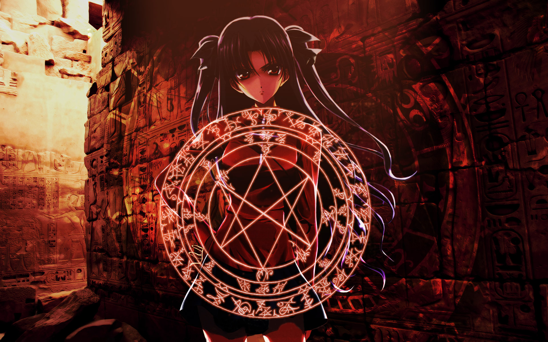 Rin Tohsaka with Magic Circle in Ancient Ruins HD Wallpaper
