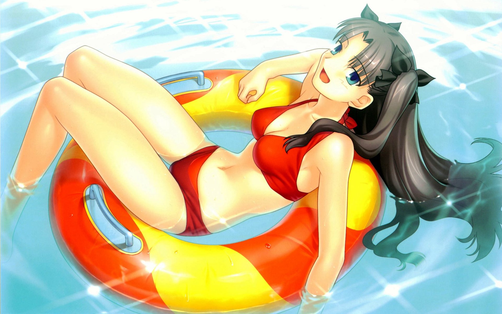 Rin Tohsaka from Fate/stay night in a swimming pool HD Wallpaper