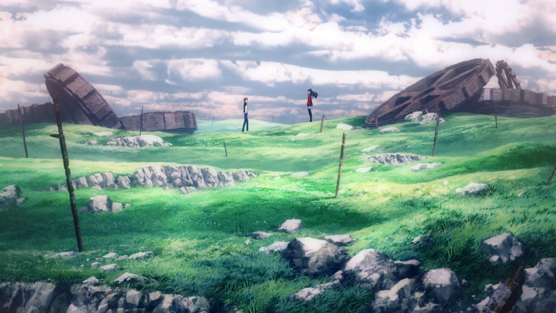 Rin Tohsaka in a Ruined Landscape HD Wallpaper