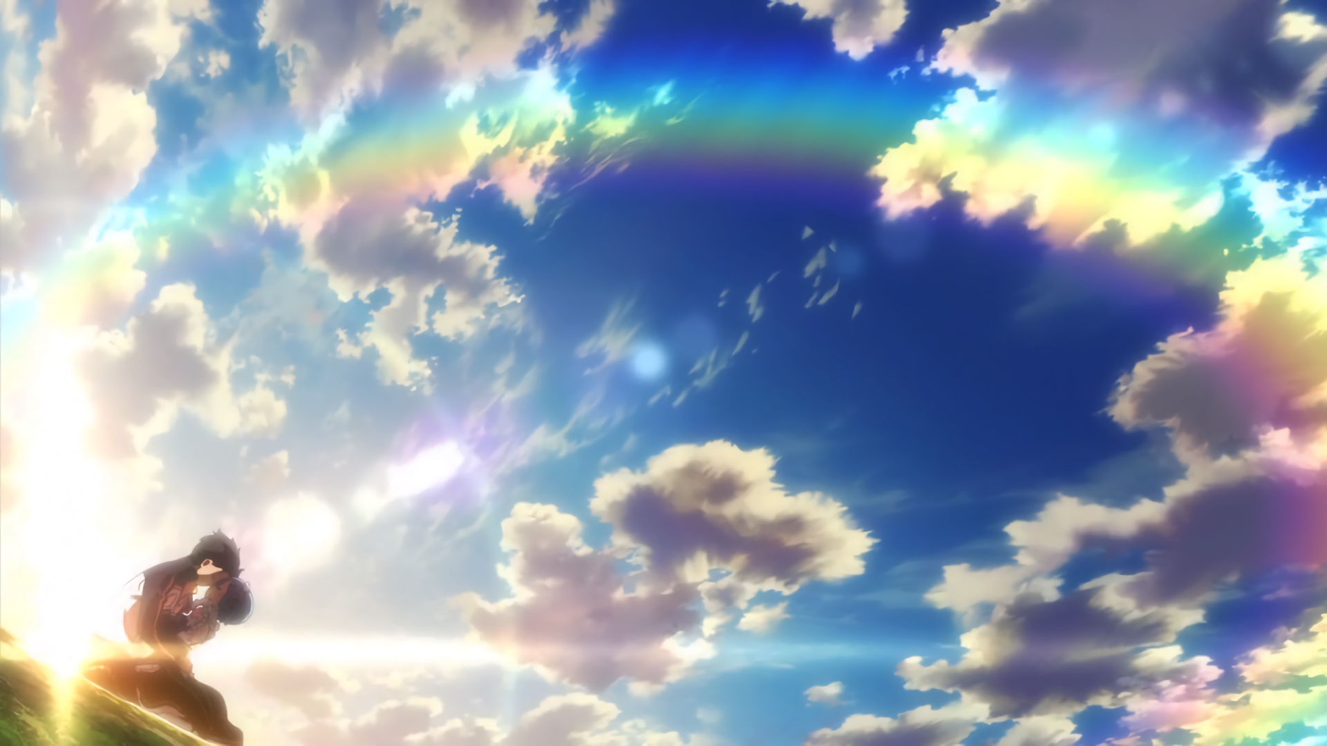 Subaru Natsuki and Emilia in the sky HD Wallpaper