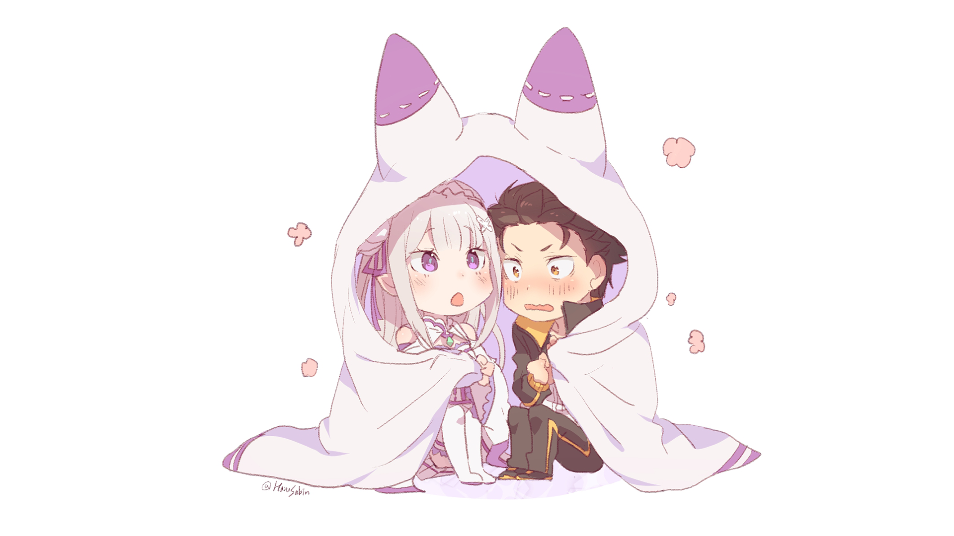 Emilia and Subaru from Re:Zero sharing a blanket HD Wallpaper