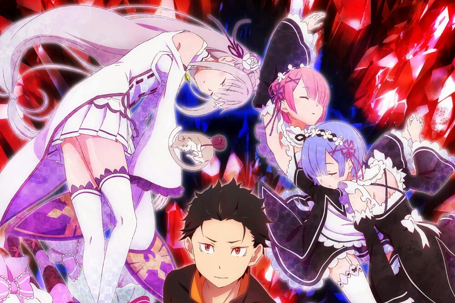 Emilia, Rem, Ram, and Subaru from Re:Zero HD Wallpaper