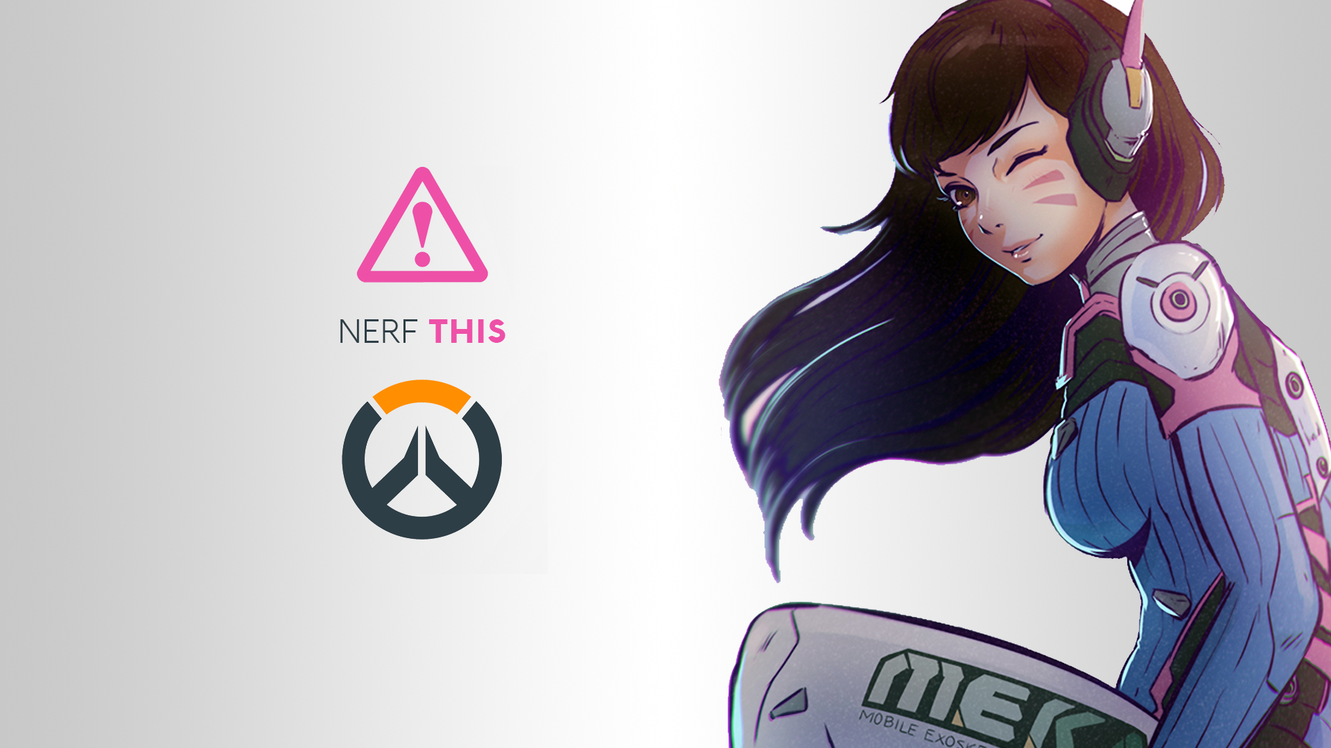 D.Va from Overwatch with warning sign HD Wallpaper