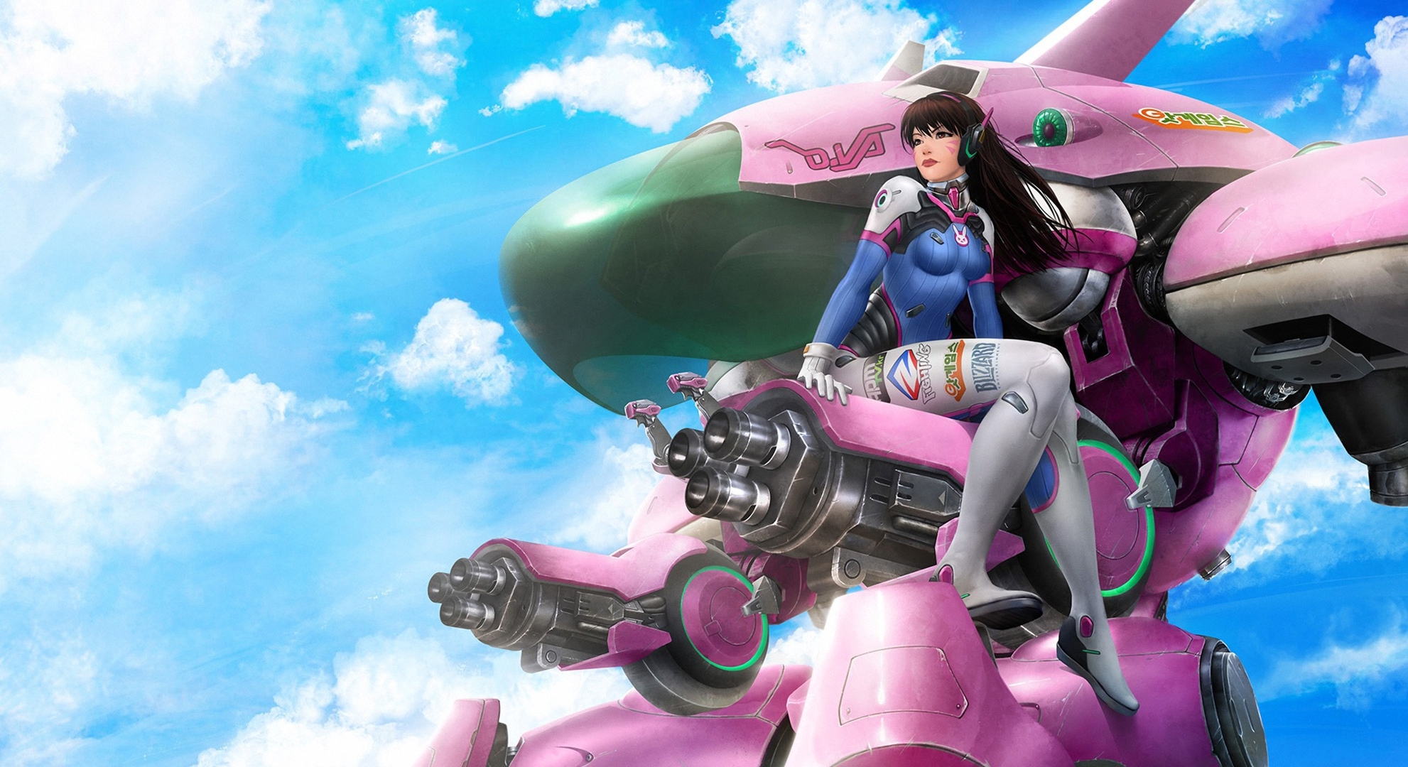 D.Va from Overwatch sitting on her mech HD Wallpaper
