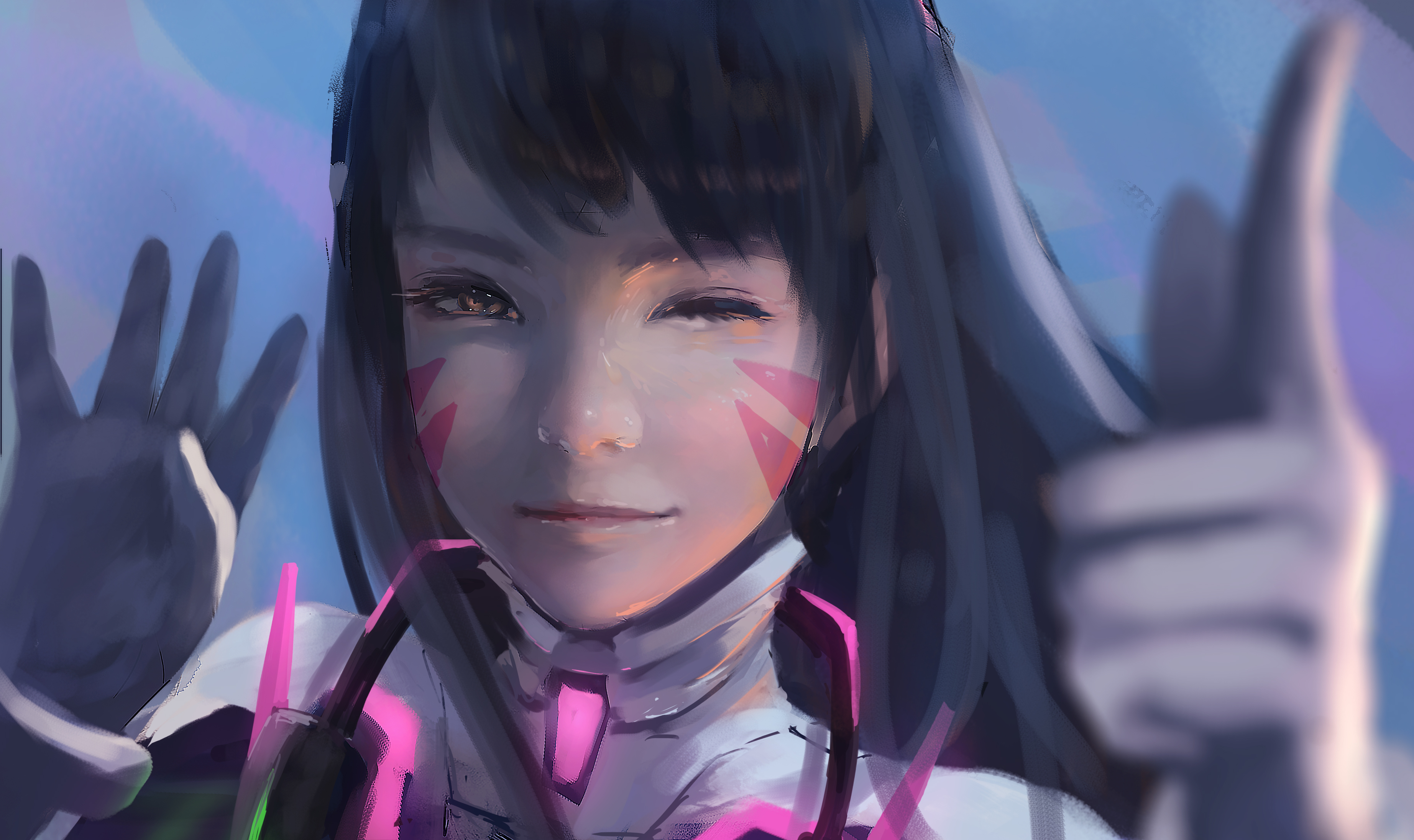 D.Va from Overwatch winking and giving thumbs up HD Wallpaper
