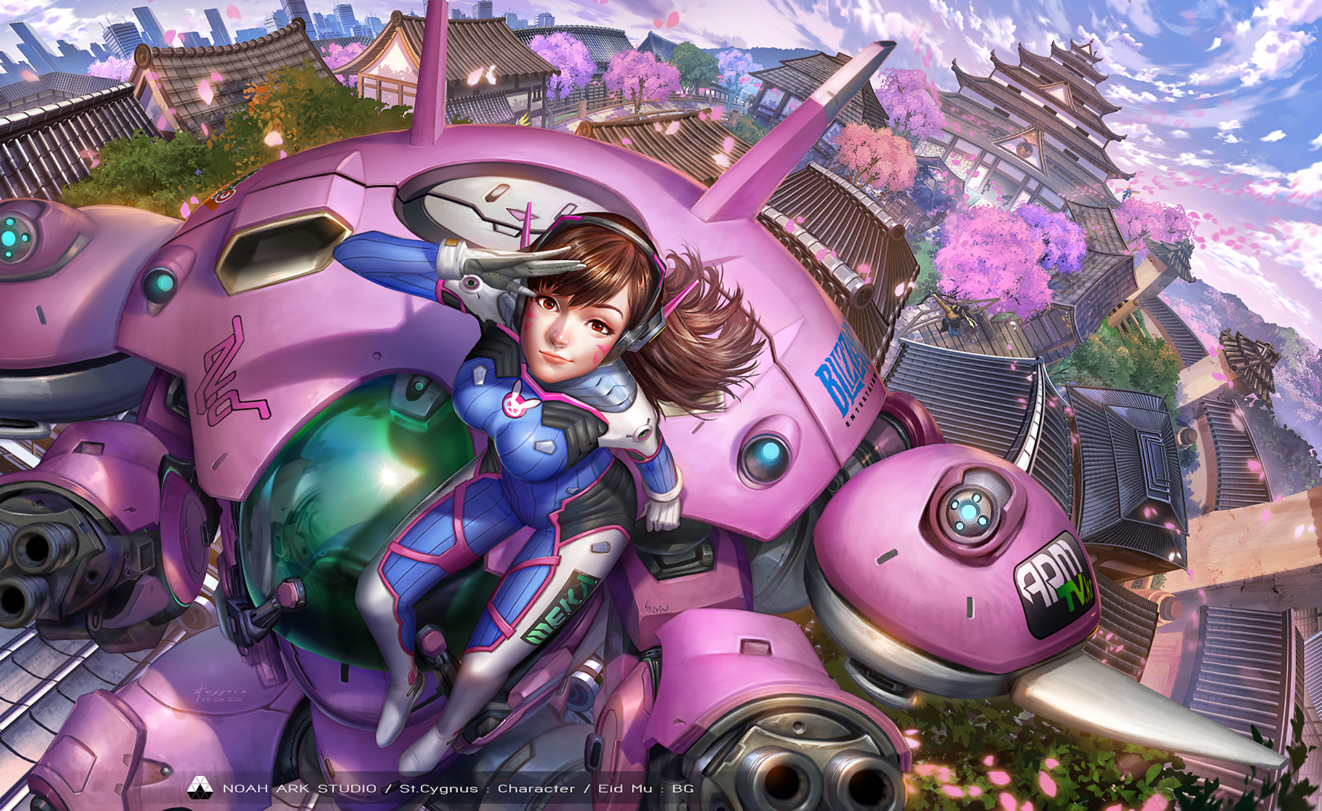 D.Va from Overwatch in a pink MEKA HD Wallpaper