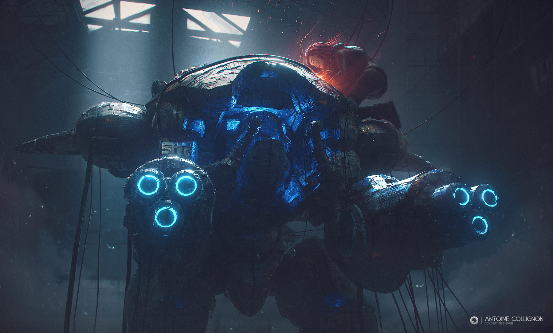D.Va from Overwatch mech in a workshop HD Wallpaper