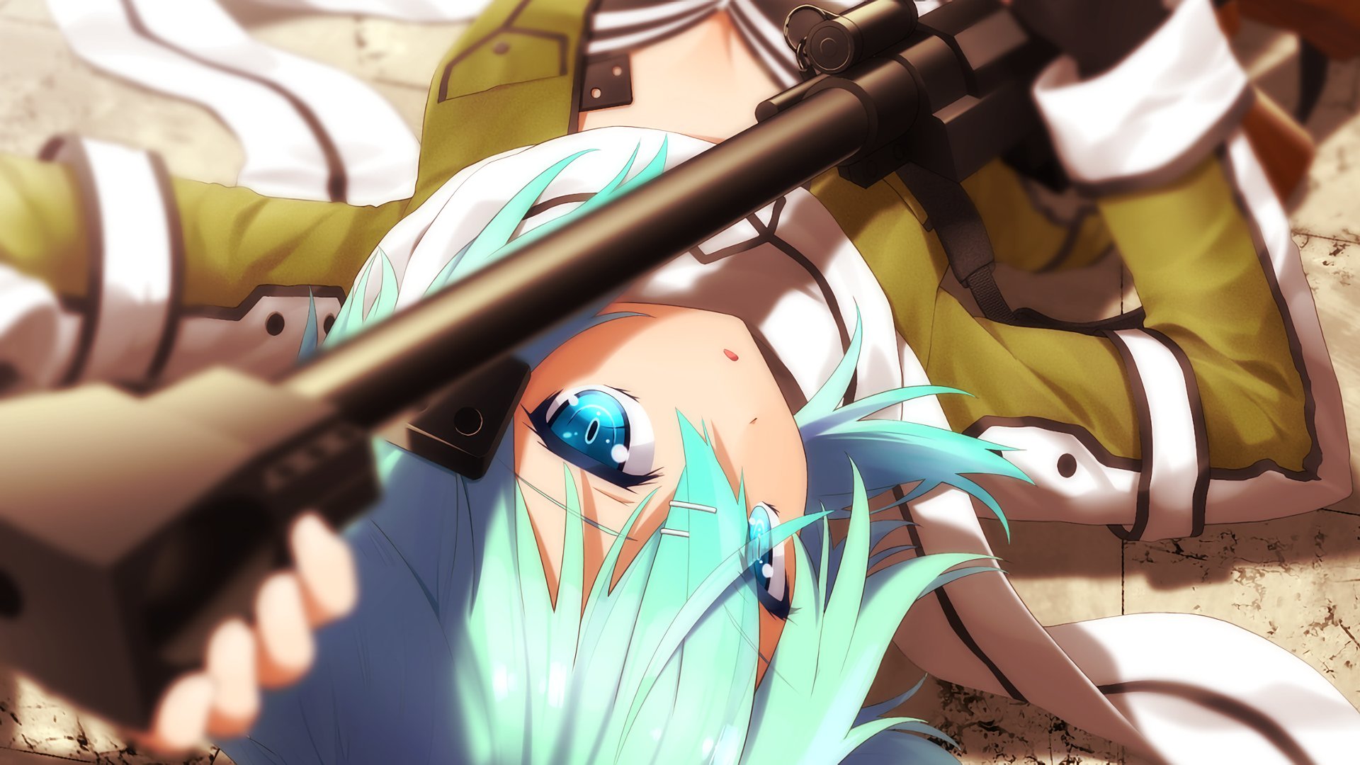 Sinon from Sword Art Online with a rifle HD Wallpaper
