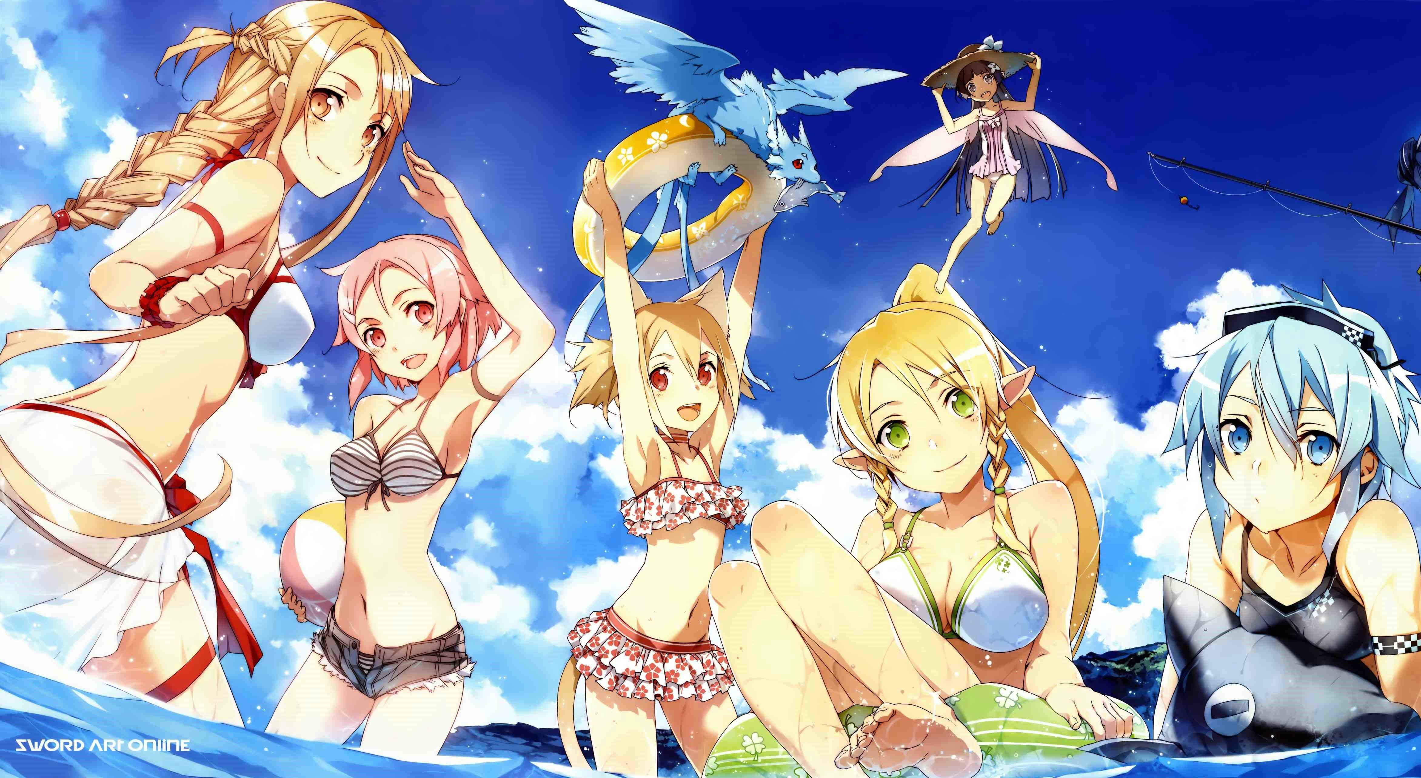 Characters from Sword Art Online at the beach HD Wallpaper