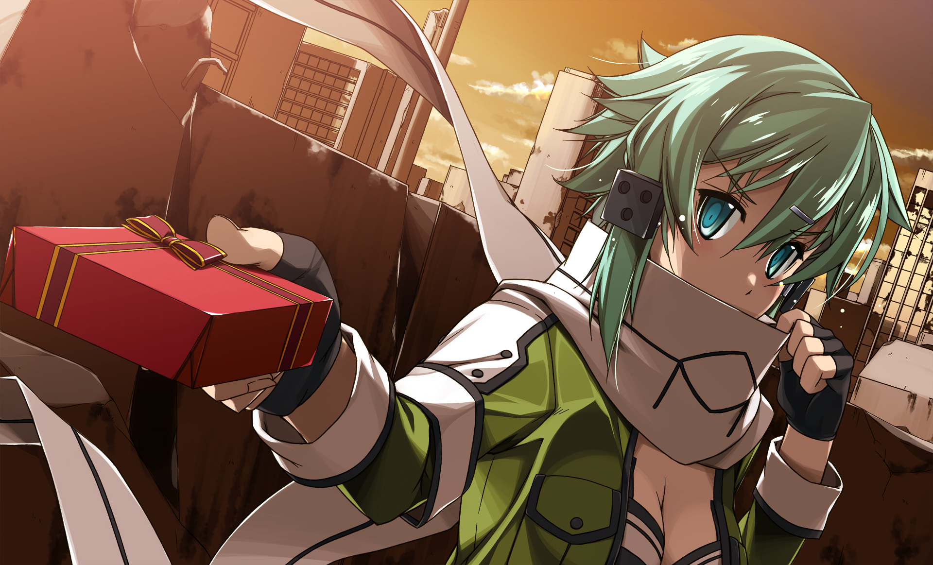 Sinon from Sword Art Online holding a gift HD Wallpaper
