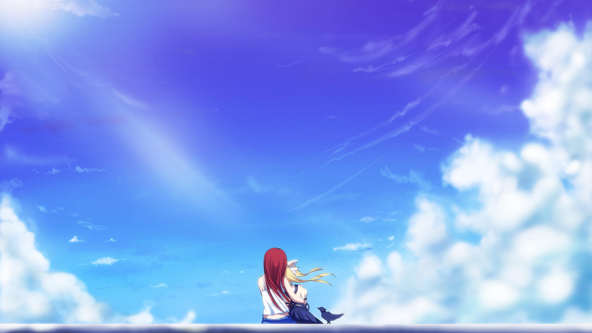 Misuzu Kamio and a bird under the sky HD Wallpaper