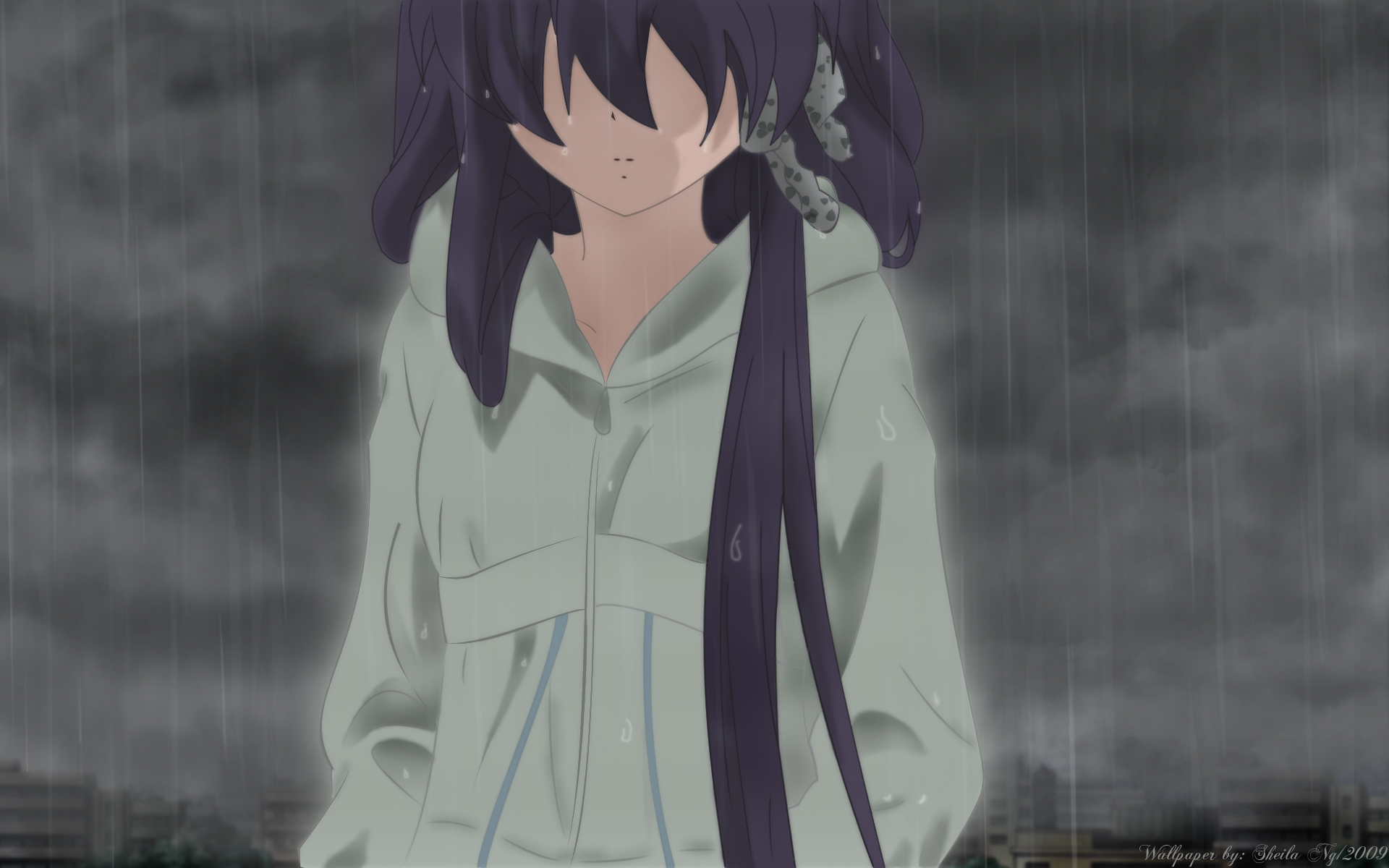 Kyou Fujibayashi in the Rain HD Wallpaper