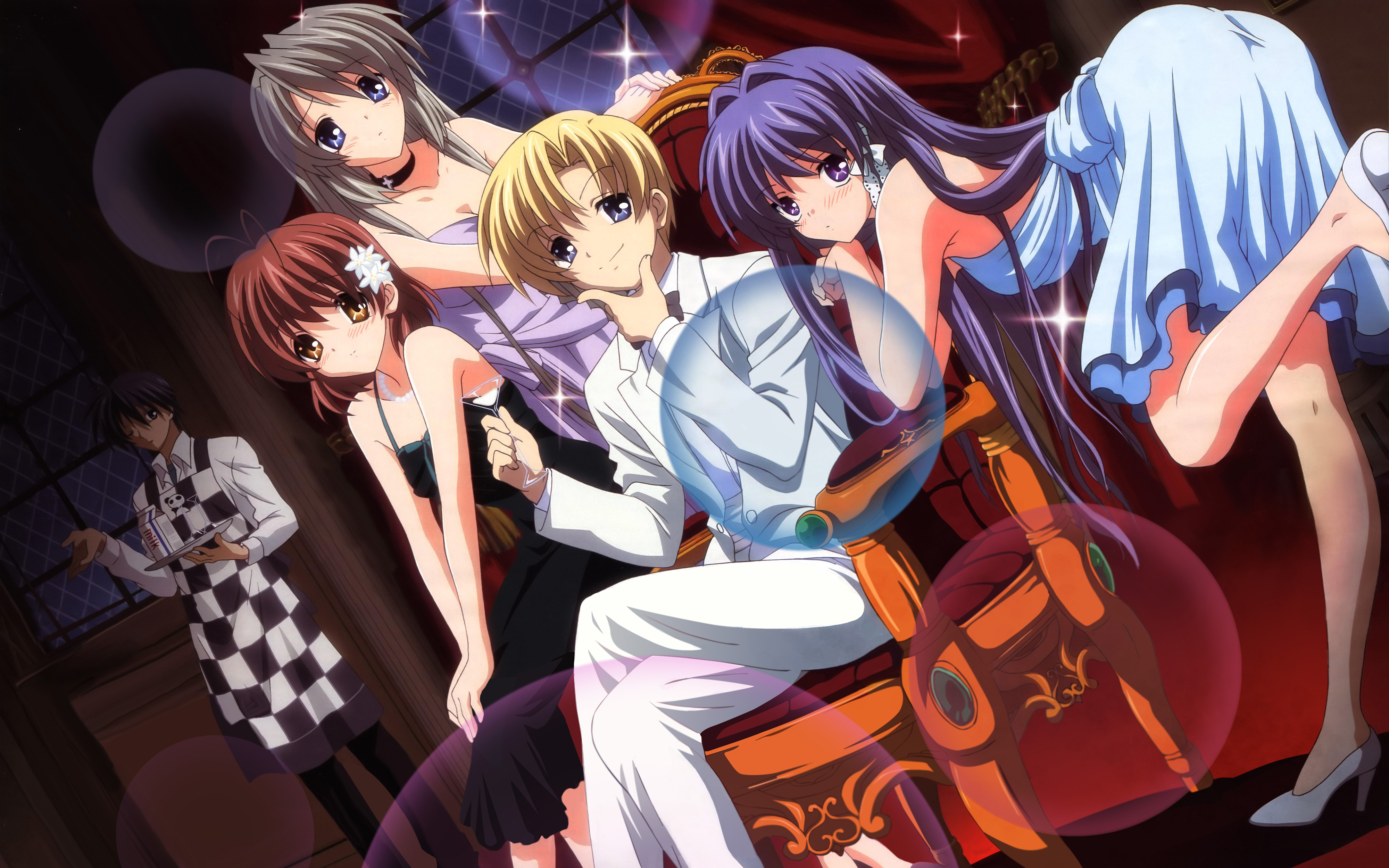 Kyou Fujibayashi and friends in formal attire HD Wallpaper