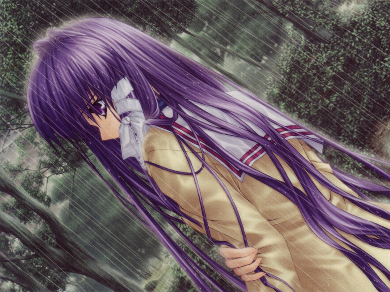 Kyou Fujibayashi in the Rain HD Wallpaper