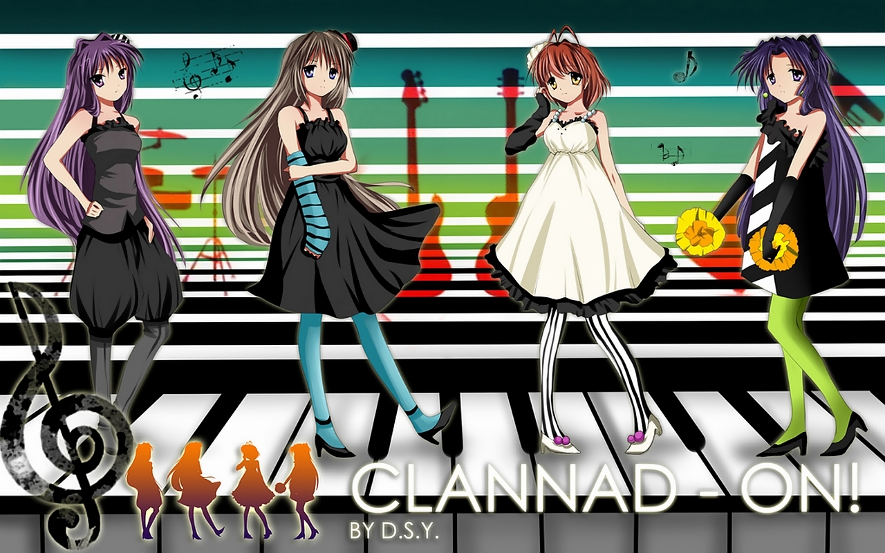Four girls from Clannad on a piano keyboard HD Wallpaper