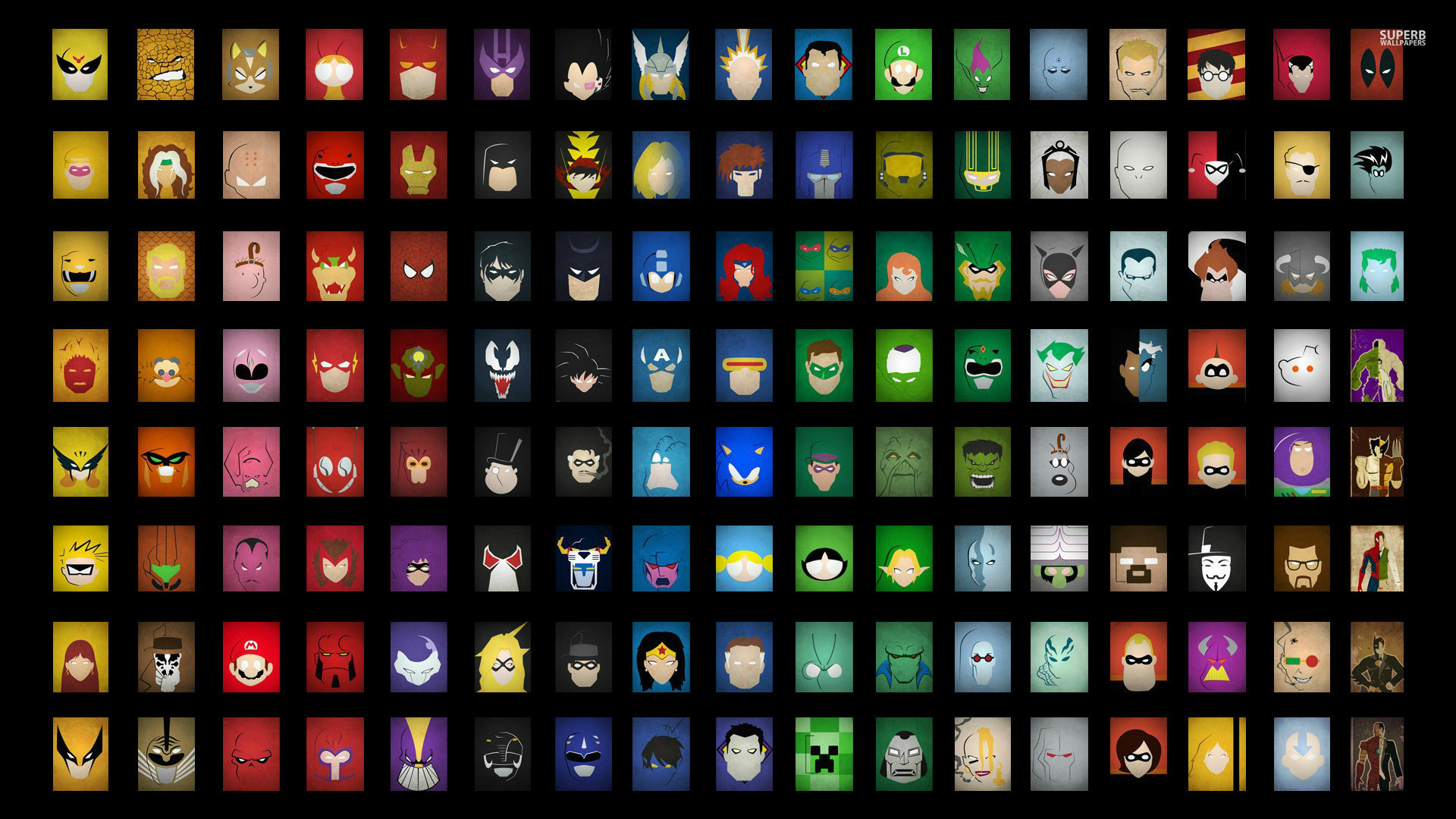 Collection of Superhero and Character Icons HD Wallpaper