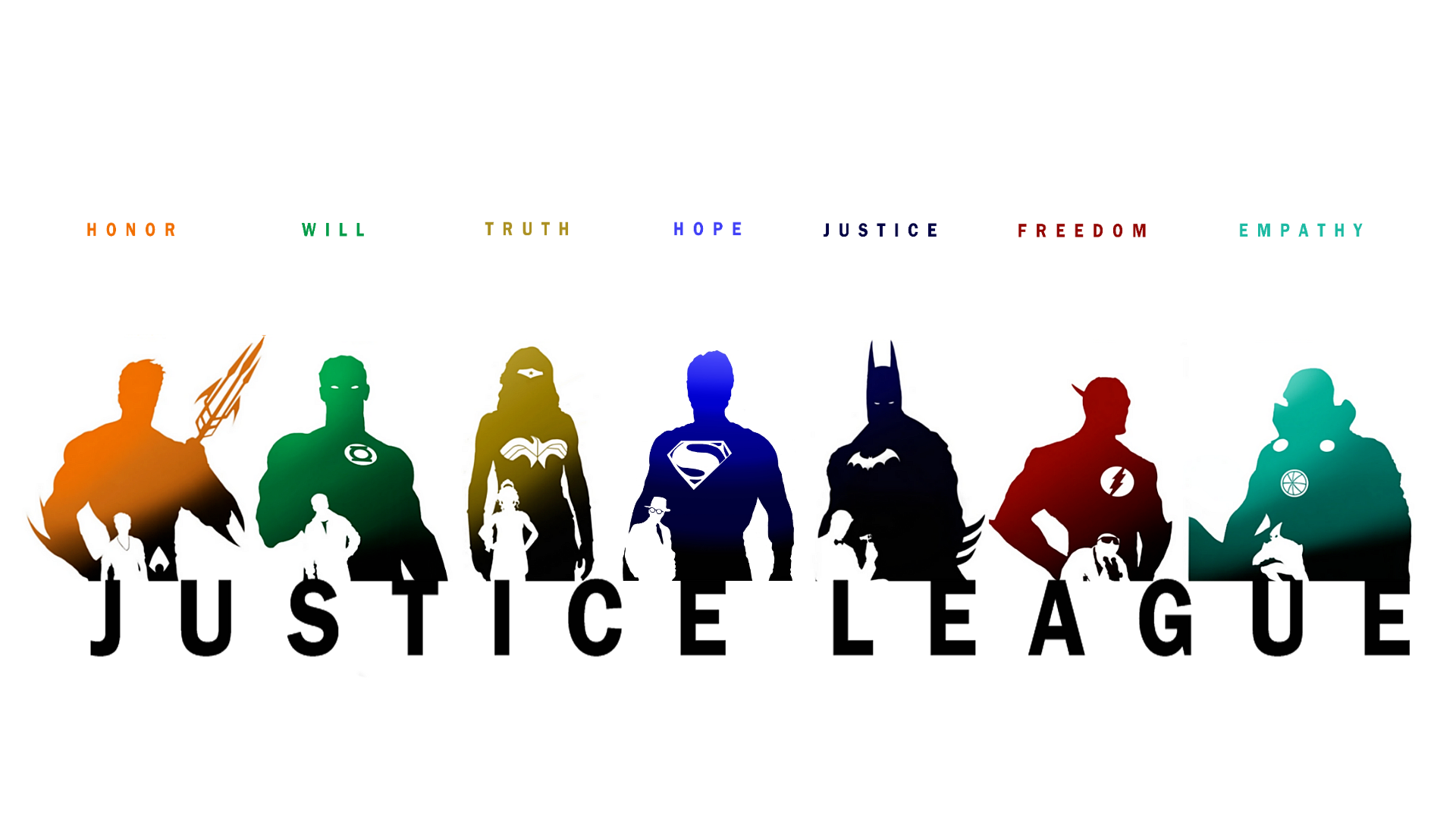 Justice League silhouettes with inspirational words HD Wallpaper