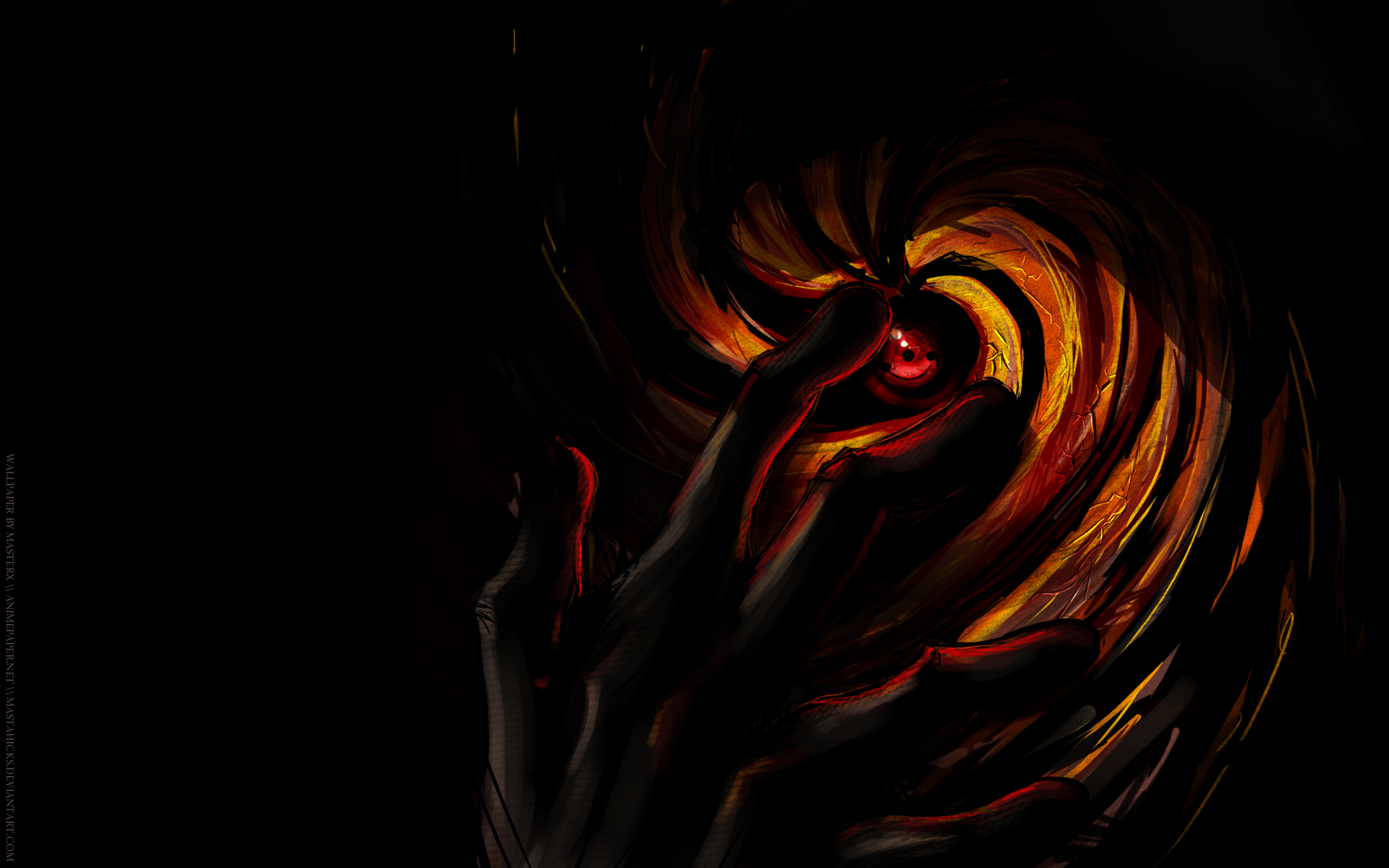 Obito Uchiha Dark Hand Clutching Fiery Eye HD Wallpaper