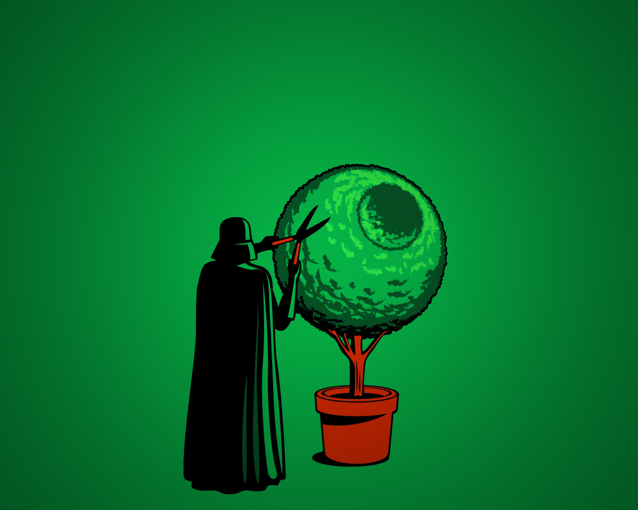 Darth Vader trimming a Death Star shaped tree HD Wallpaper