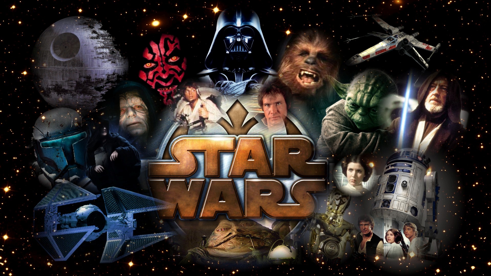 Star Wars characters and ships collage HD Wallpaper