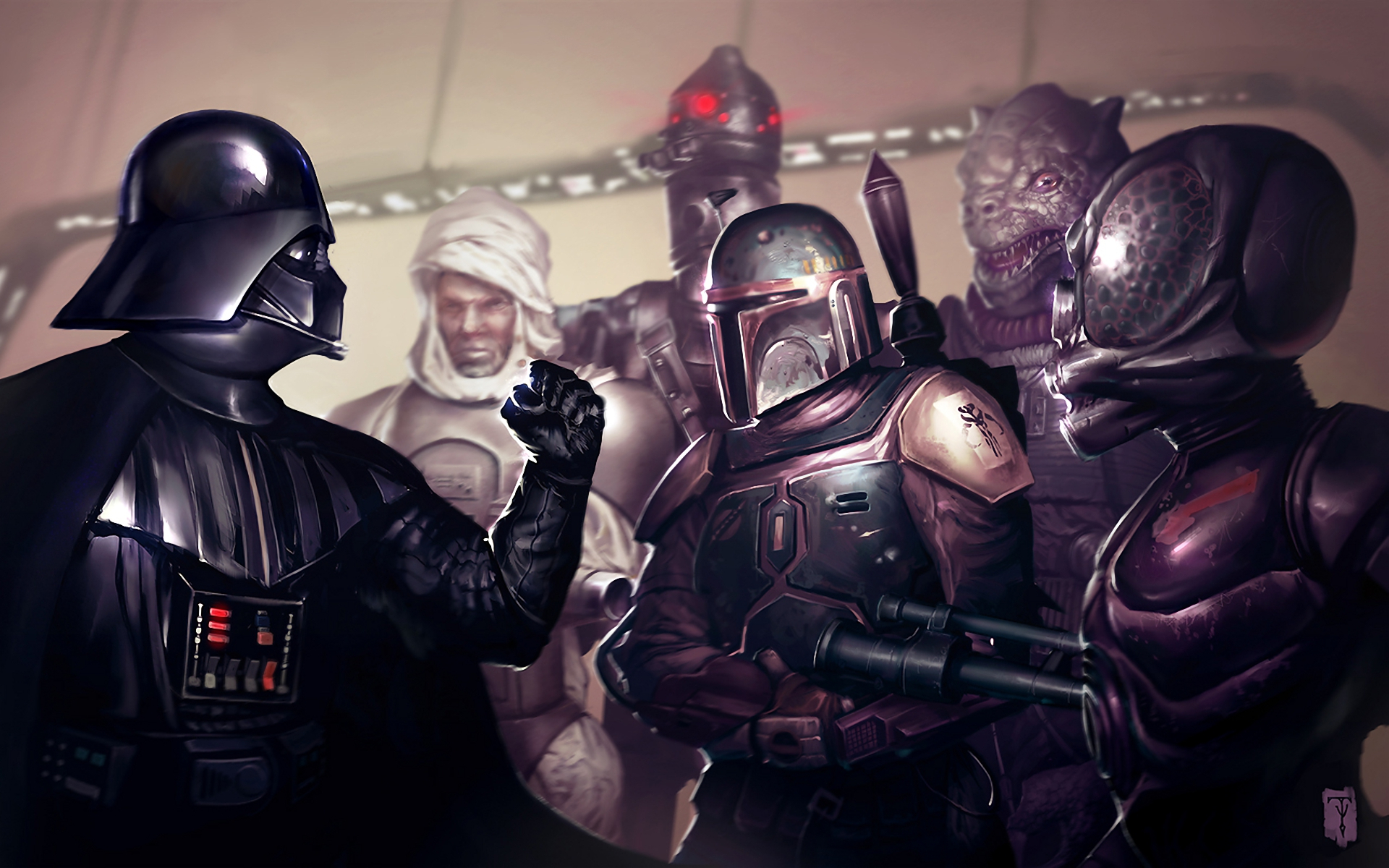Darth Vader and bounty hunters HD Wallpaper